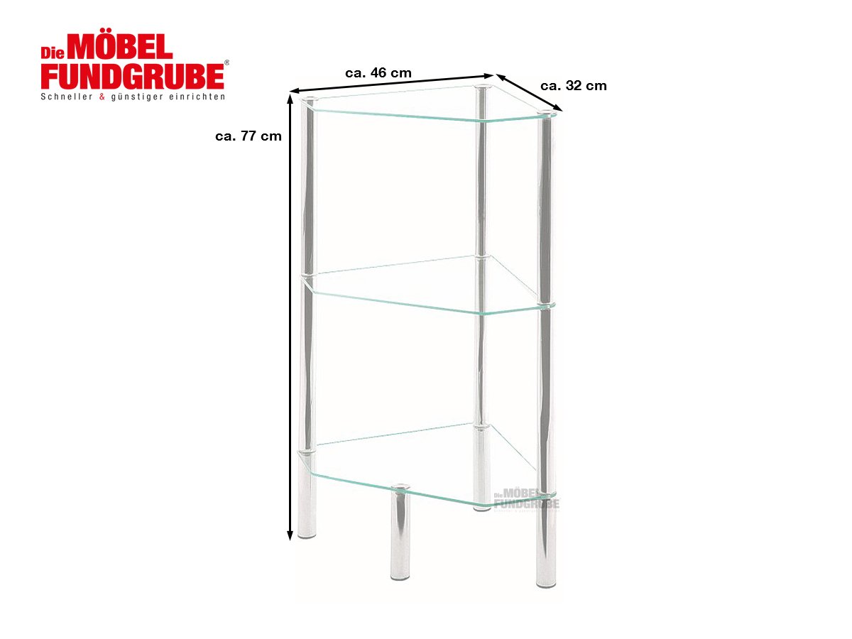 Beistelltisch Ecke chrom - Glas 46 x 77 cm - EMDEN