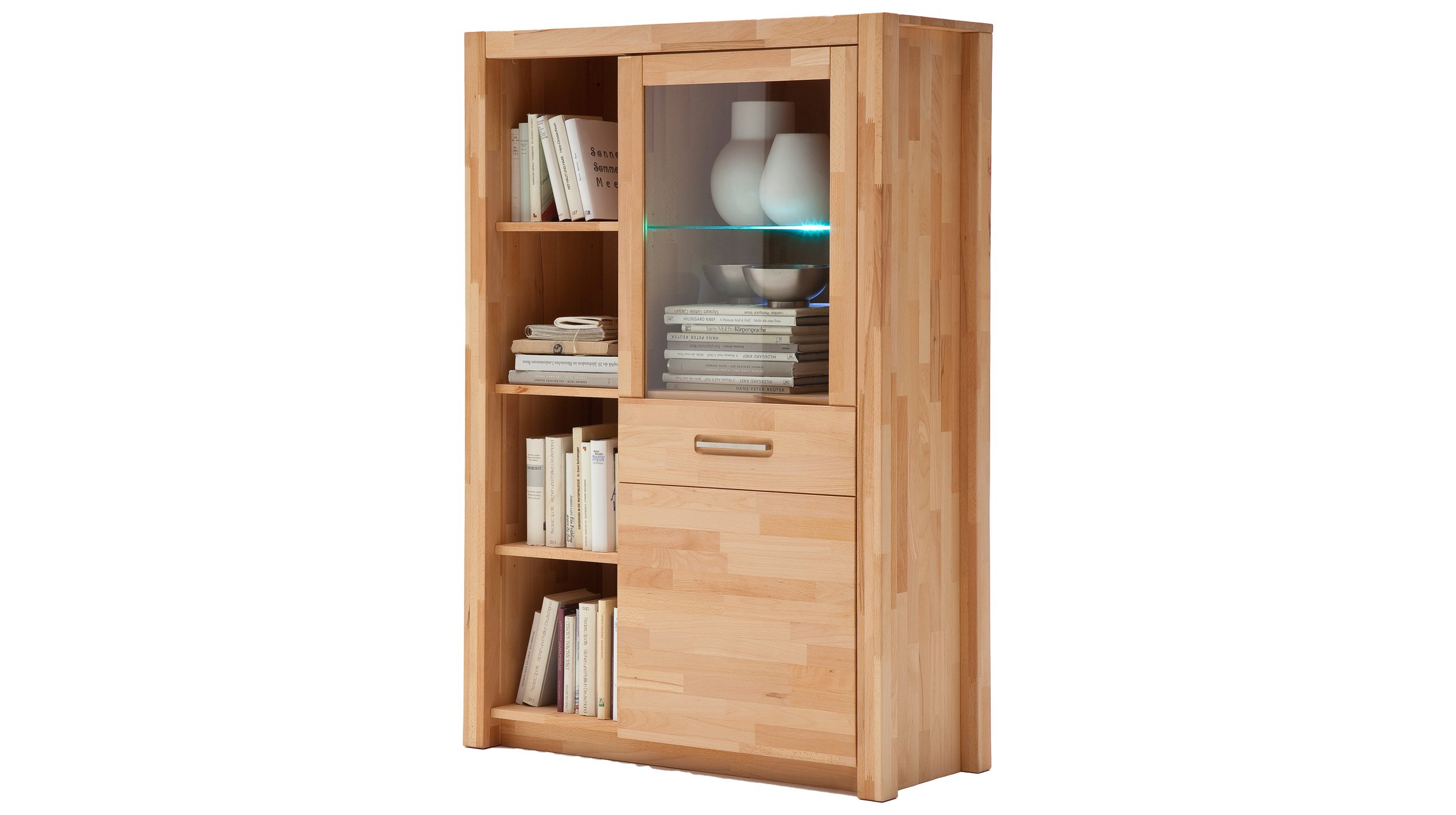 Highboard mit 1 Glastür Kernbuche massiv geölt 98 cm - FENJA Highboard mit 1 Glastür Kernbuche teilmassiv 98 cm - FENJA