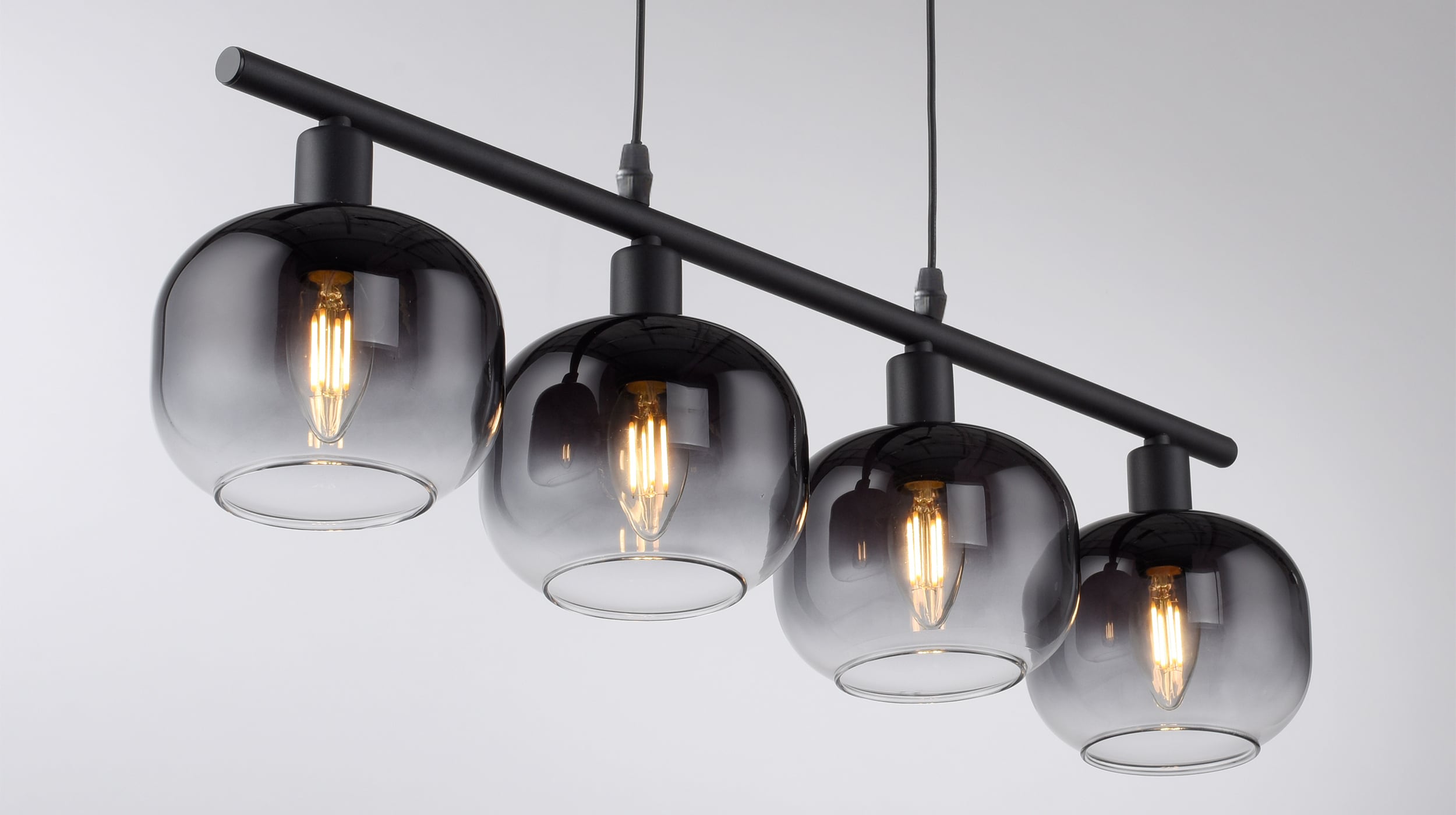 Hängelampe schwarz 68 cm Glasschirm 4-Flammig - ZEA