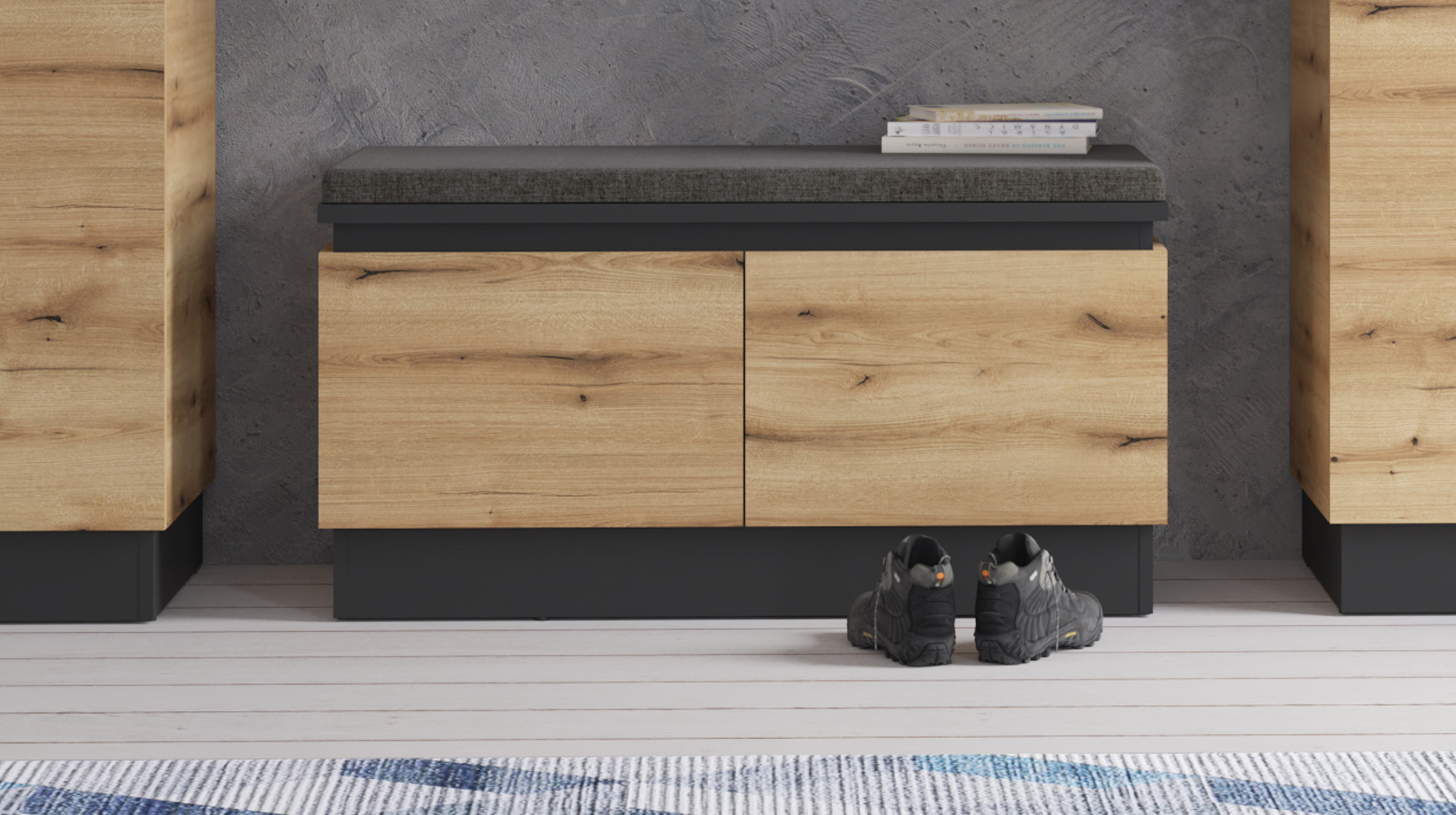 Garderobenbank Coast Evoke Eiche grau 101 x 54 cm - CORTE 