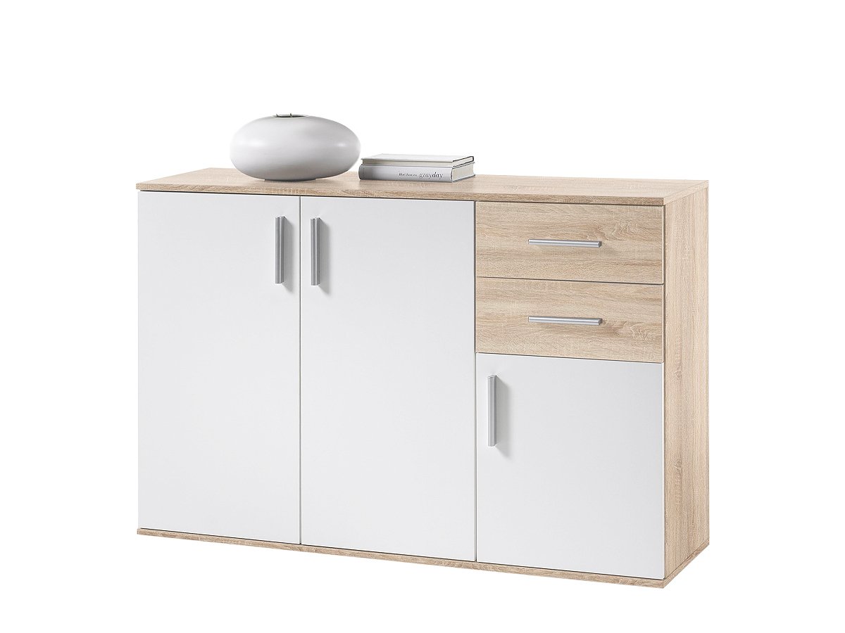 Kommode Sonoma Eiche - weiß 120 cm - BOBBY Kommode Sonoma Eiche - weiß 120 cm - BOBBY