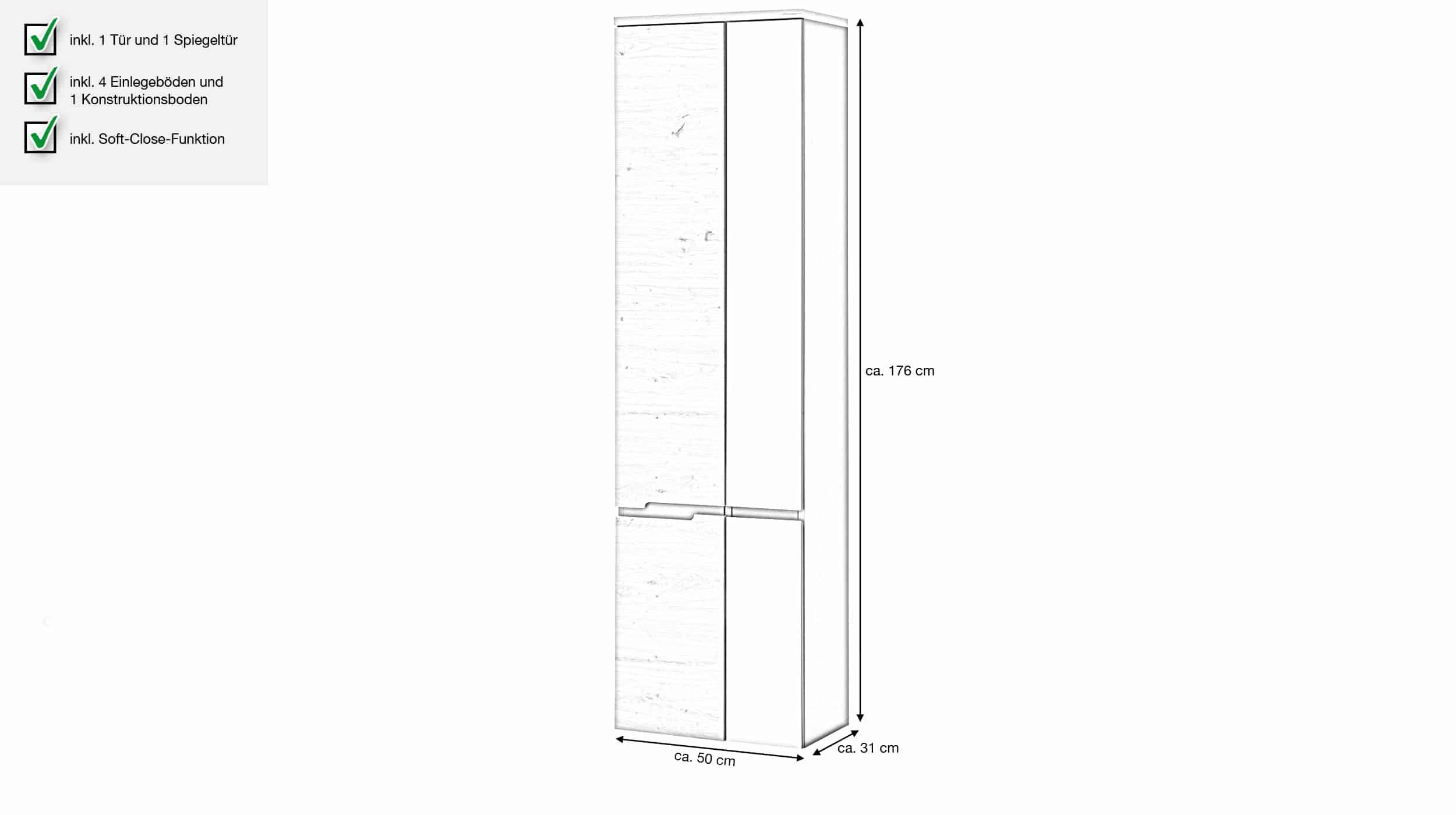 Bad Hochschrank Artisan Eiche - grau 176 cm - MEMPHIS