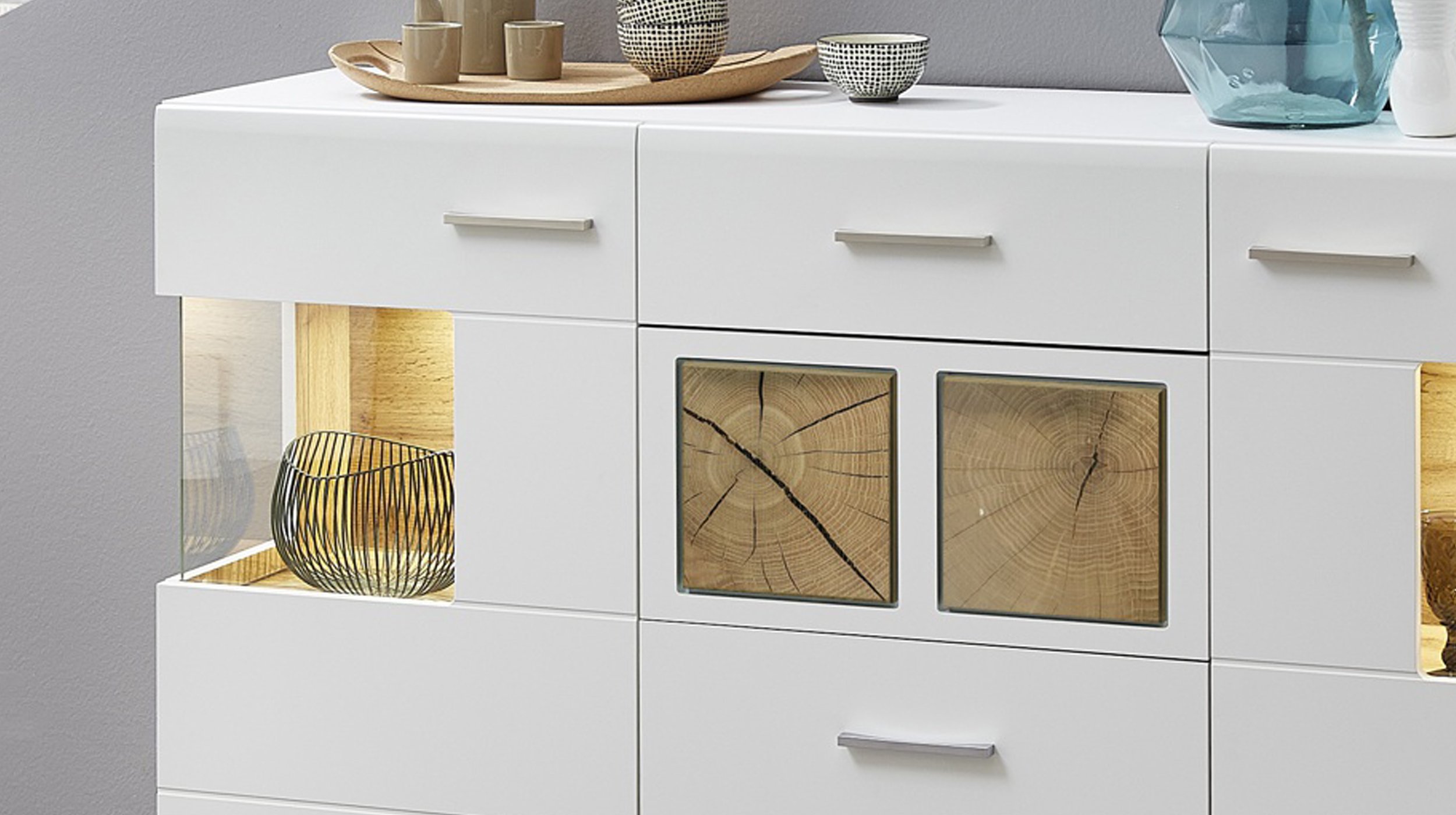 Sideboard weiß Hirnholzoptik 2-türig - 170 cm - FUN PLUS