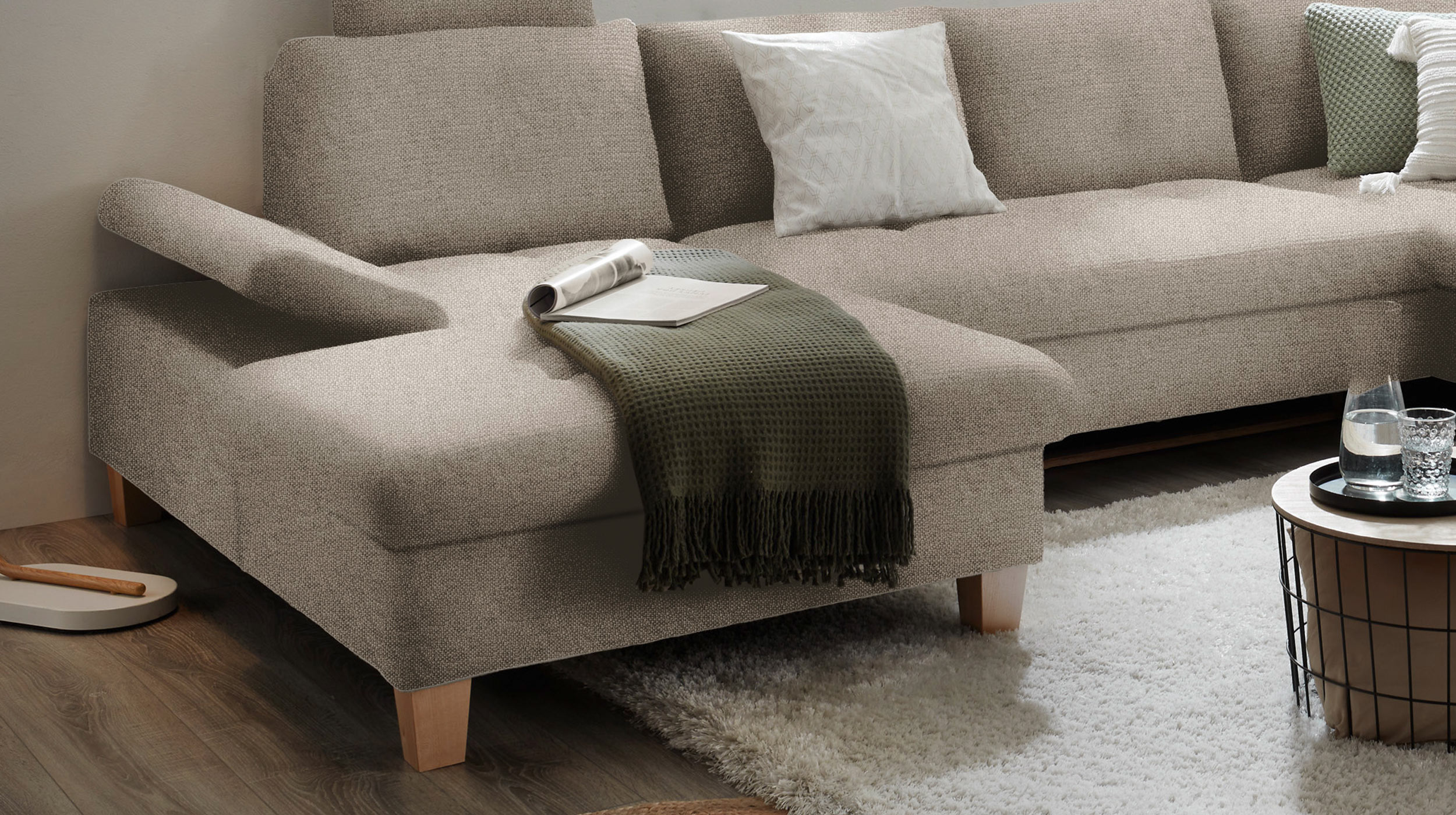 Wohnlandschaft Schlaffunktion grau - 324 cm - Bettkasten - ASCOT