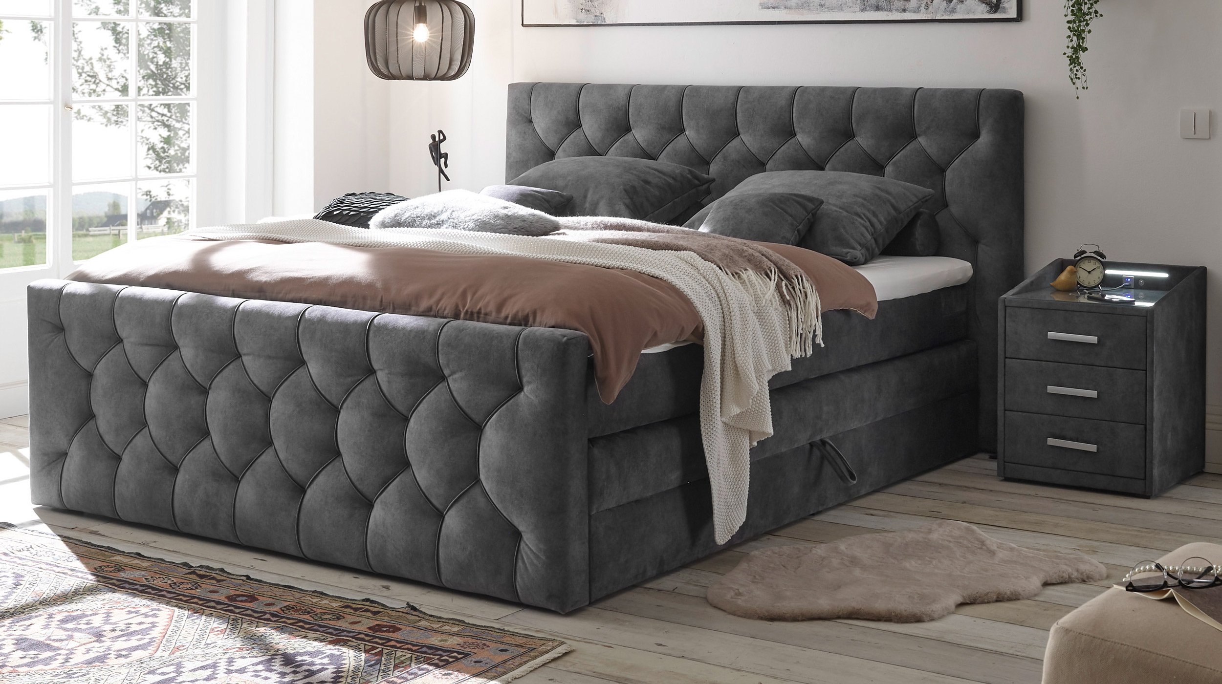 Boxspringbett 180 x 200 cm anthrazit Bettkasten - CASHFIELD