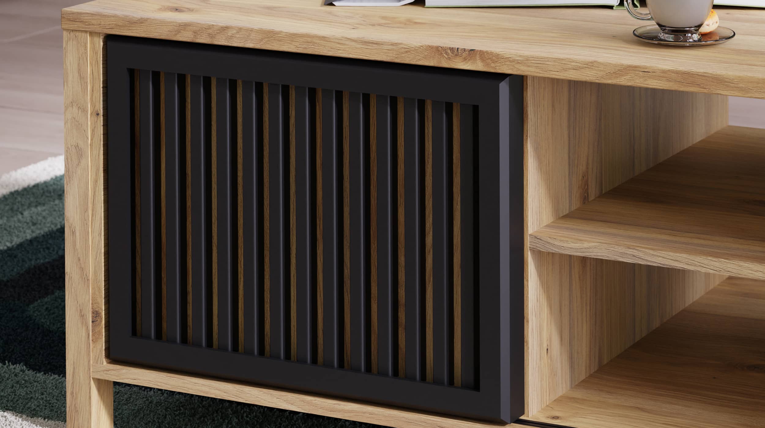  Couchtisch Mauvella Oak Eiche - schwarz 106 cm - JYTANA 
