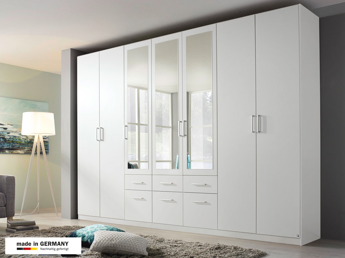 Kleiderschrank mit Spiegel 315 cm weiß 7-türig - BINGEN