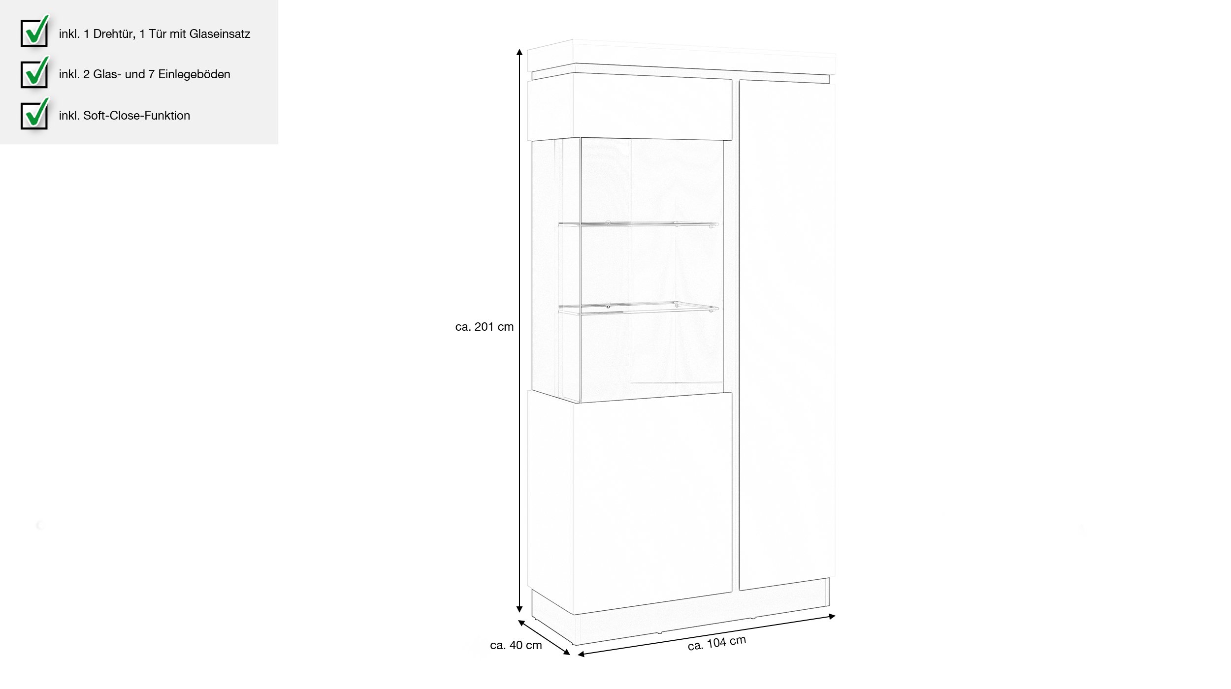 Vitrine alpinweiß - anthrazit 201 cm - CAMPANIA