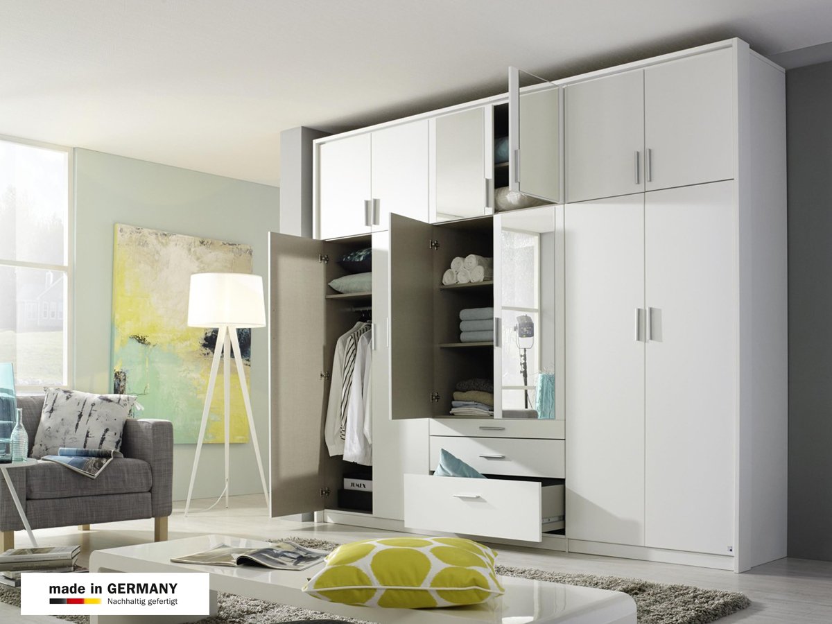 Kleiderschrank mit Spiegel 271 cm weiß - HILDESHEIM