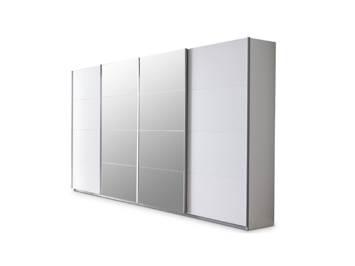 Schwebetürenschrank weiß mit Spiegel 315 cm - SYNCRONO-A