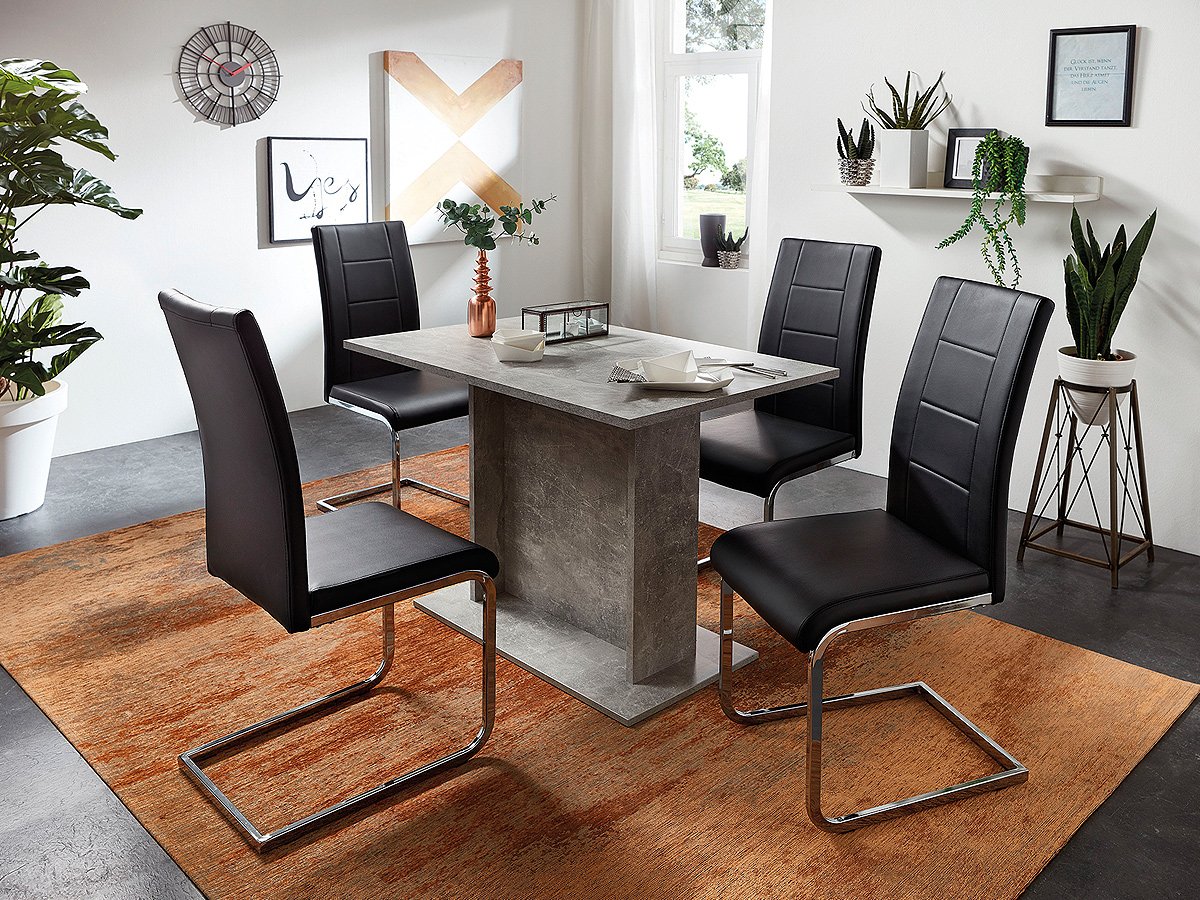Schwingstuhl schwarz Freischwinger Lederlook - JOANA