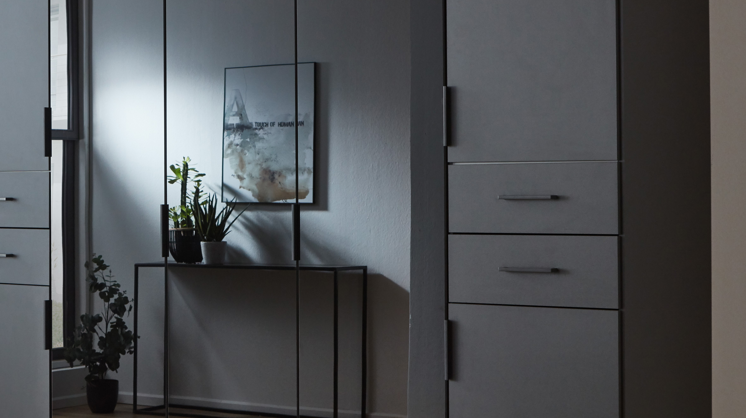 Kleiderschrank graphit Glas schwarz 225 cm - HENDRIK