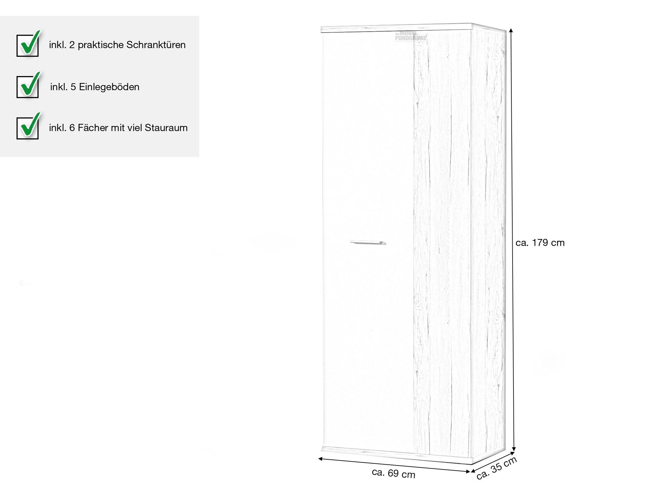 Mehrzweckschrank Sandeiche - weiß 69 x 179 cm - NET