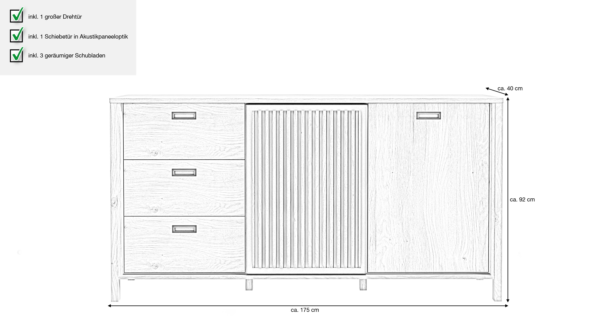 Sideboard Mauvella Eiche - schwarz 175 cm - JYTANA