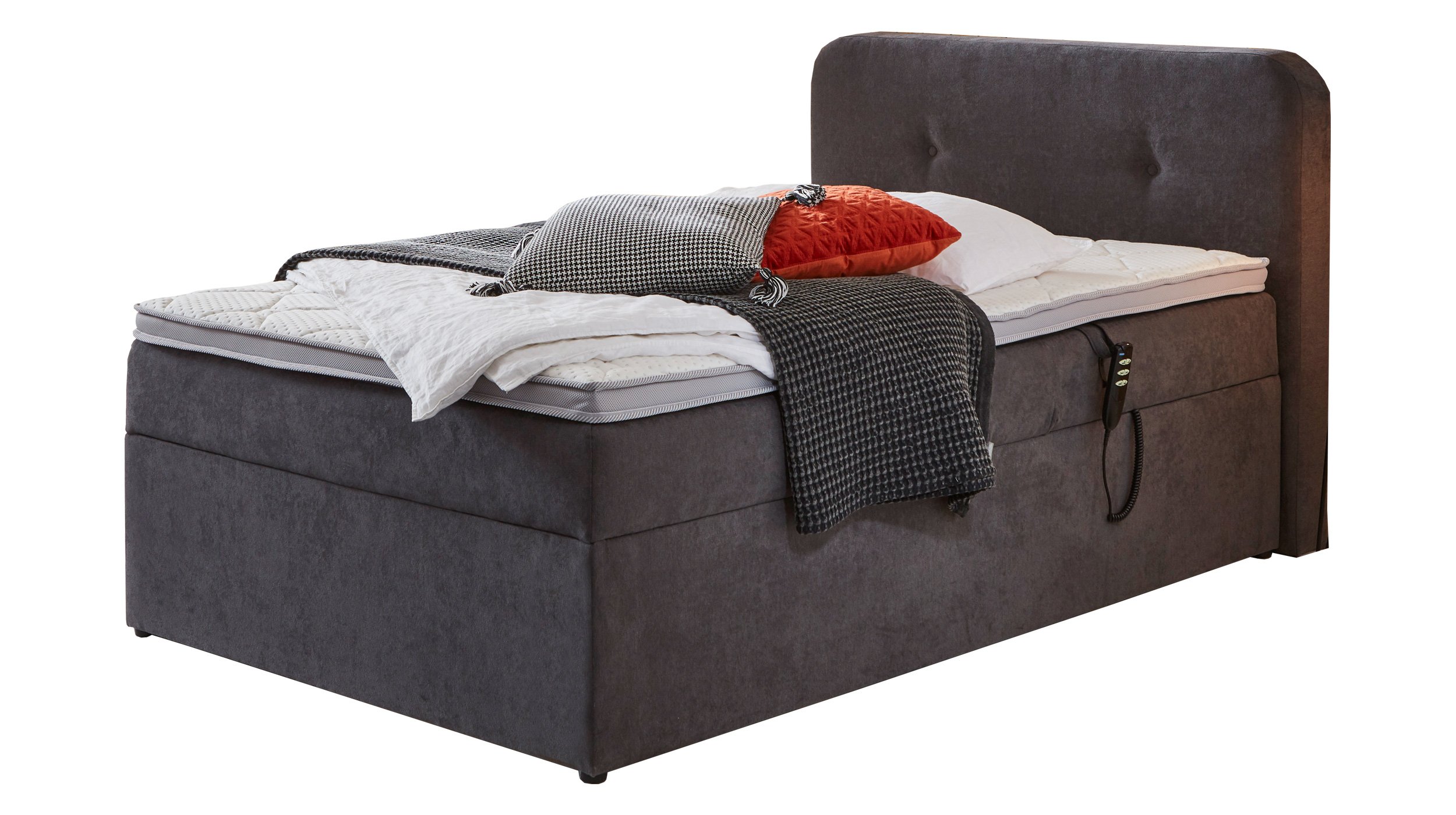 Boxbett 120 x 200 cm grau Bettkasten - elektrisch - GABRIOLA Boxbett 120 x 200 cm grau - elektrisch - GABRIOLA