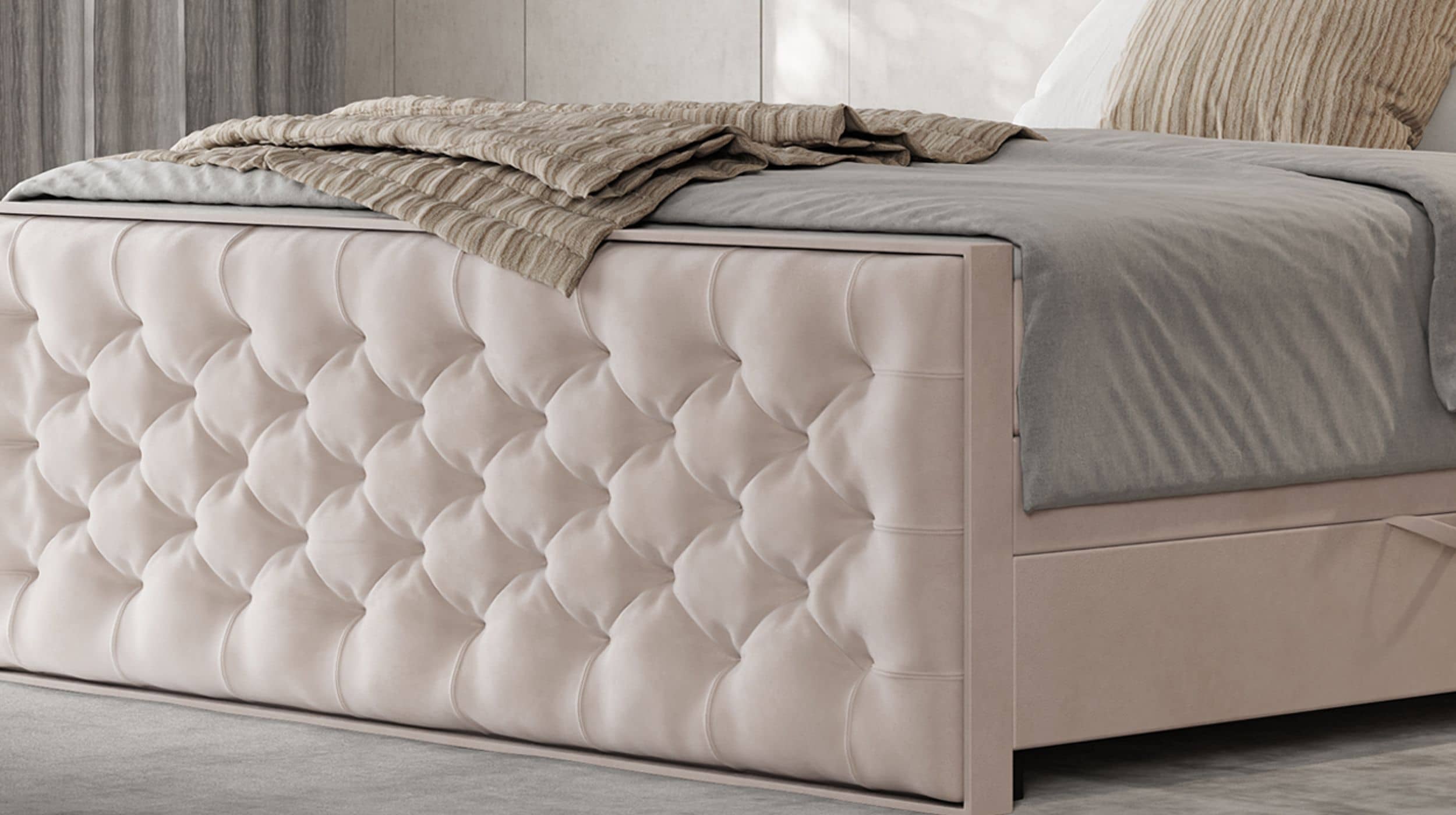 Boxspringbett 200 x 200 cm mit Bettkasten creme - LANCIANO