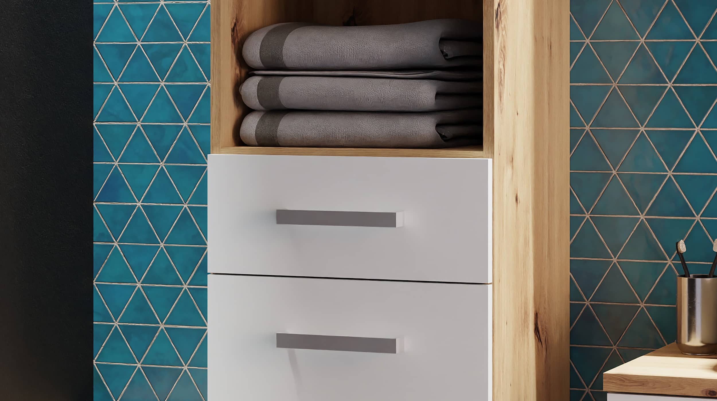 Bad Hochschrank lichtgrau - Artisan Eiche 187 cm - VERIS