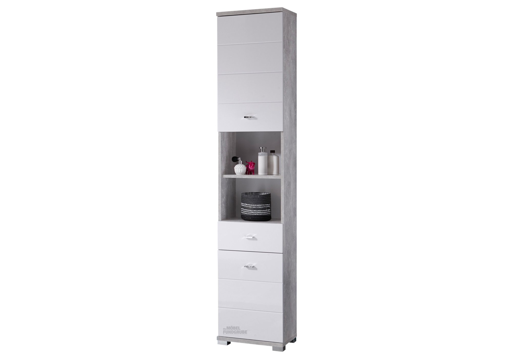 Bad Hochschrank Betonoptik - weiß 2 Türen 38 cm - POOL Bad Hochschrank Betonoptik - weiß 2 Türen 38 cm - POOL