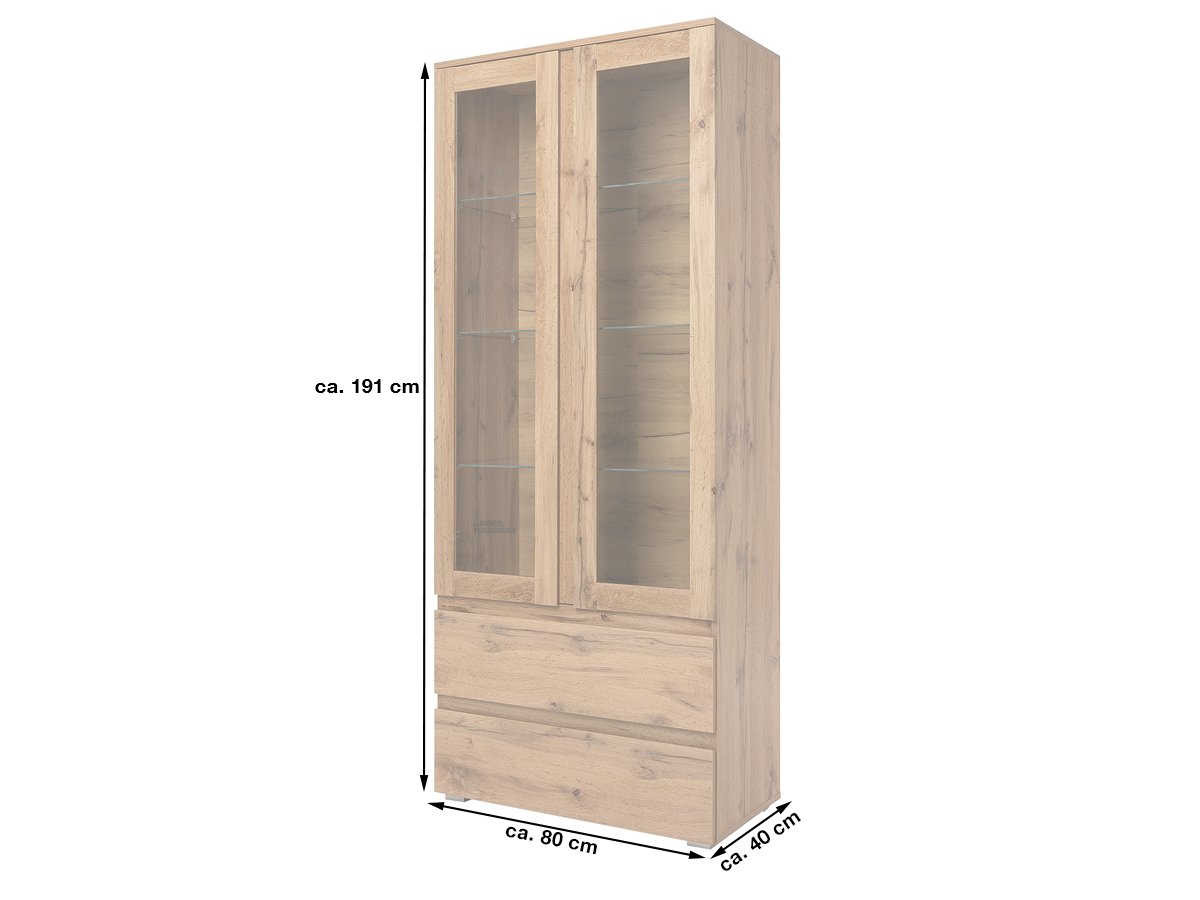Vitrine mit 2 Glastüren Honig Eiche - 191 cm - IMAGE