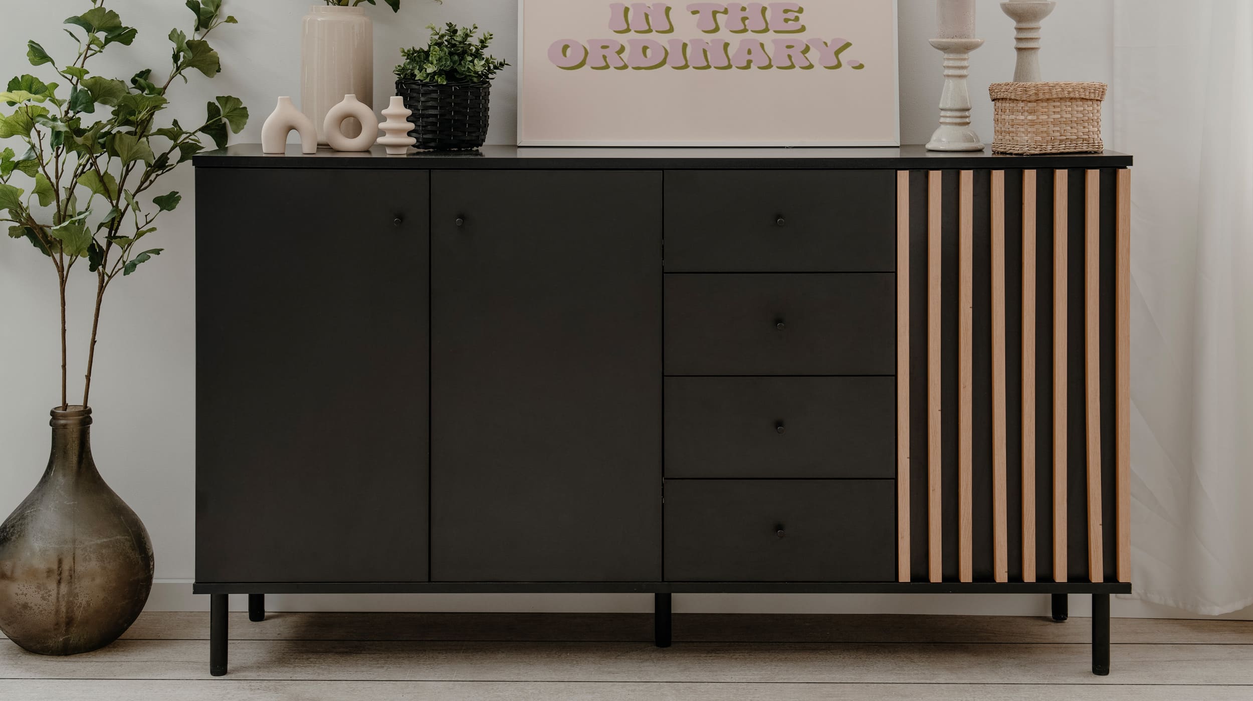 Sideboard 4 Schubladen schwarz Artisan Eiche 160 cm - MONZA