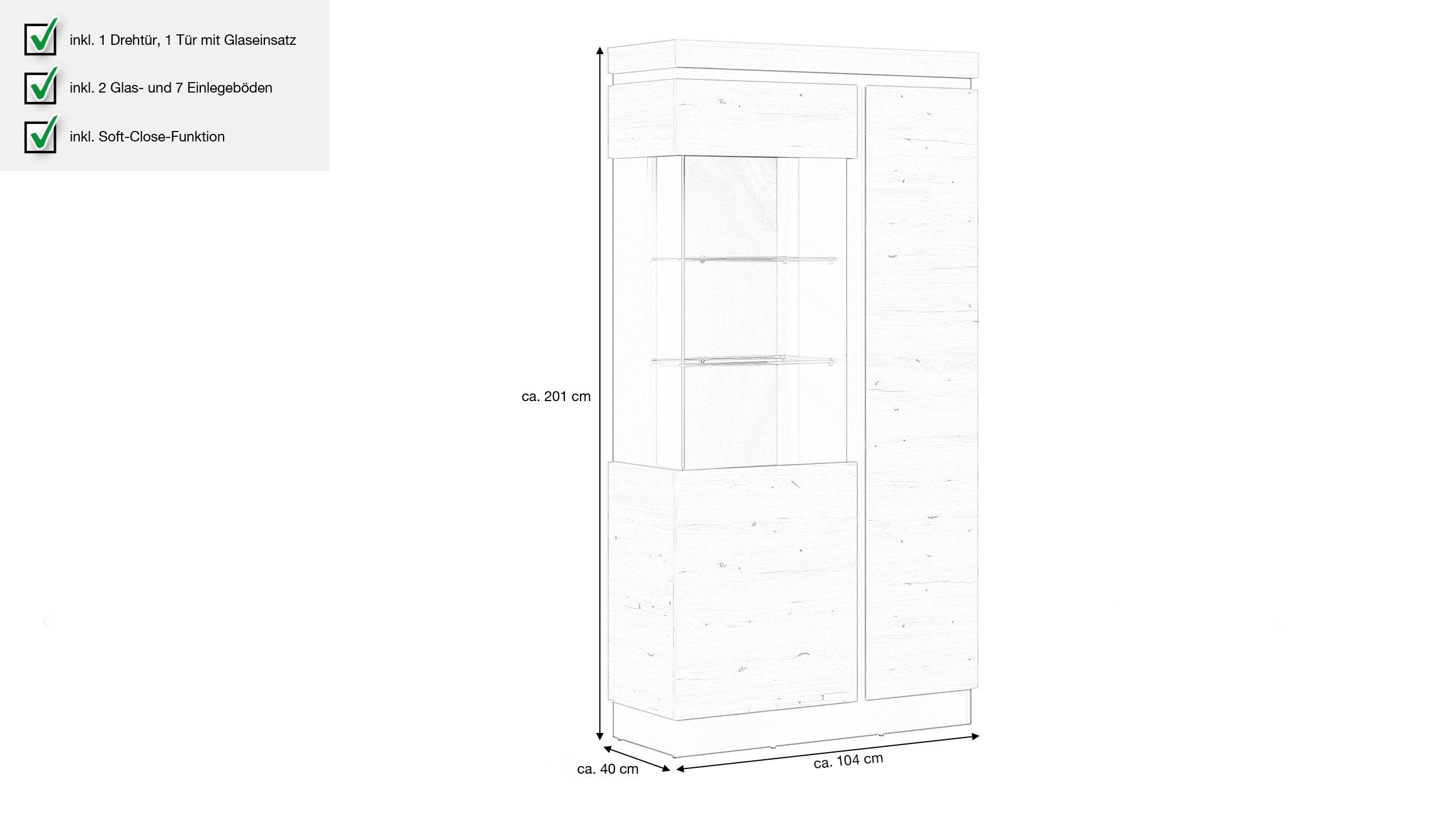 Vitrine Coast Evoke Eiche - grau 201 cm - CORTE