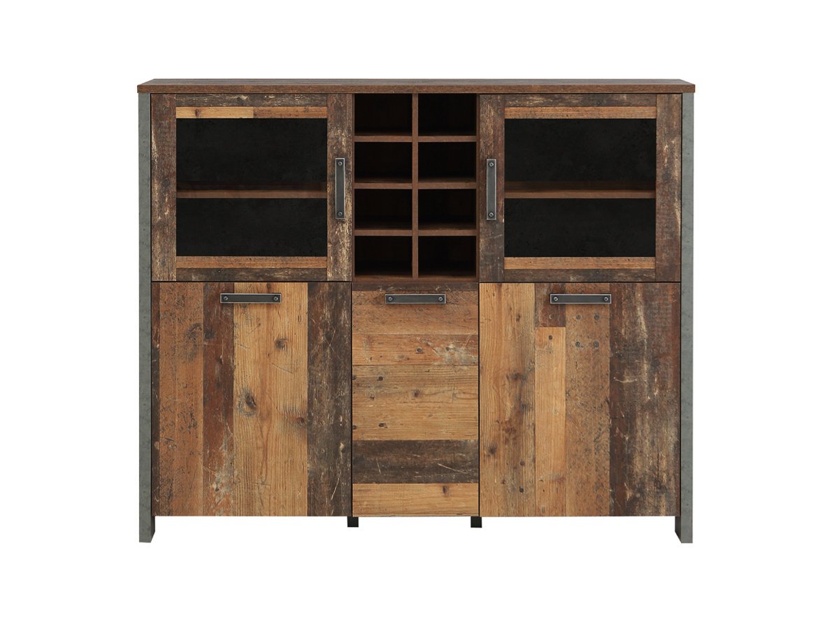 Highboard - Vitrine 2 Glastüren Old Wood - grau- CLIF Highboard - Vitrine 2 Glastüren Old Wood - grau- CLIF