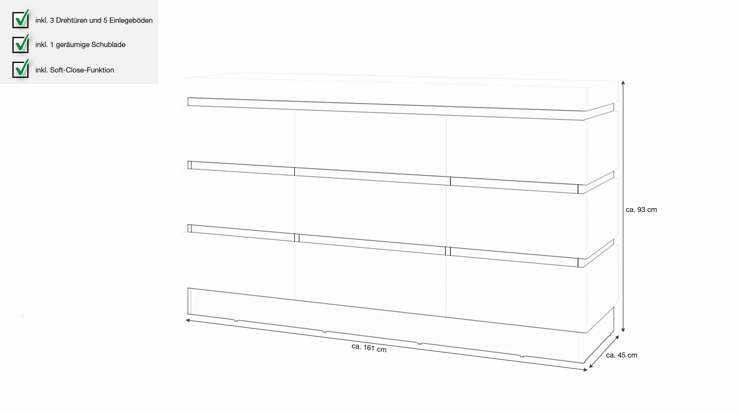 Sideboard alpinweiß anthrazit 161 cm - CAMPANIA