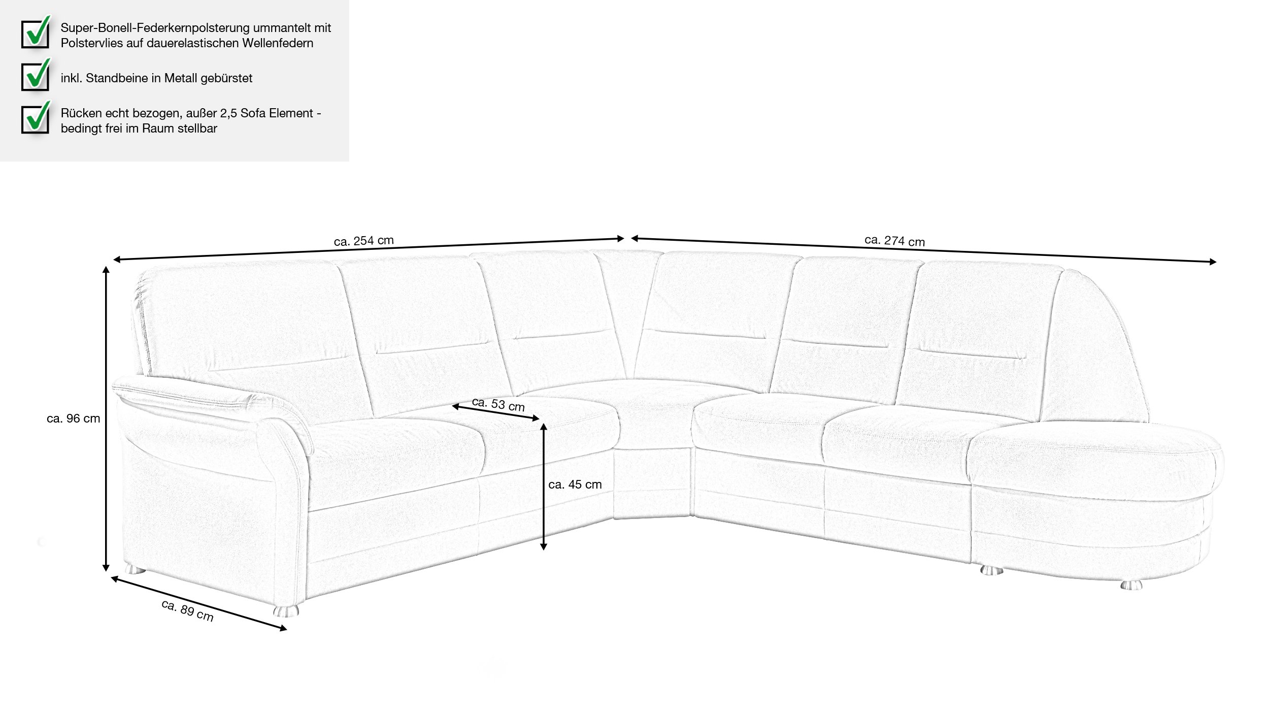 Couchliebe® Wohnlandschaft planbar - saddle alu - Basis Version Q+ - HERMASO