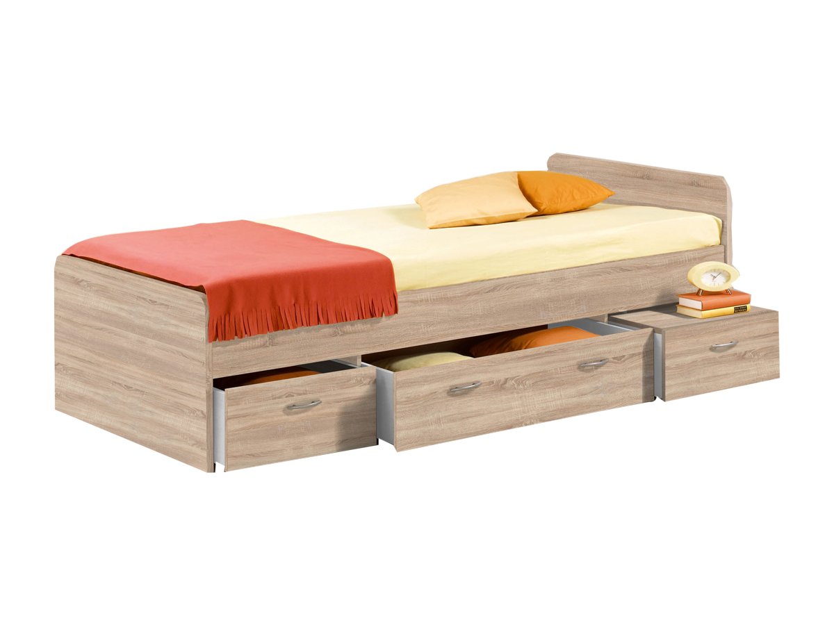 Jugendbett mit Stauraum 90 x 200 cm Sonoma Eiche - BORO Jugendbett mit Stauraum 90 x 200 cm Sonoma Eiche - BORO