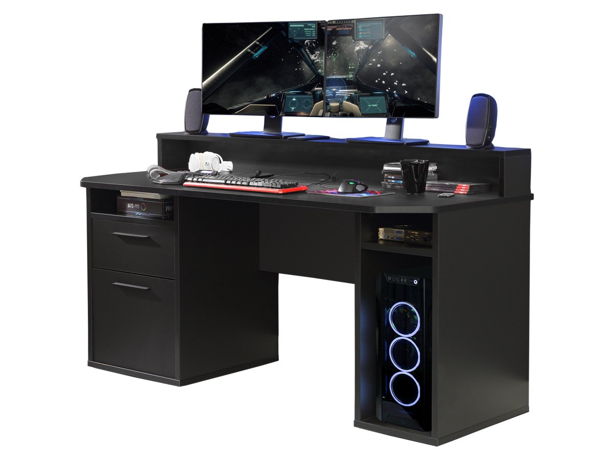 Gaming Tisch 160 cm Computerschreibtisch schwarz - TEZAUR Gaming Tisch 160 cm Computerschreibtisch schwarz - TEZAUR