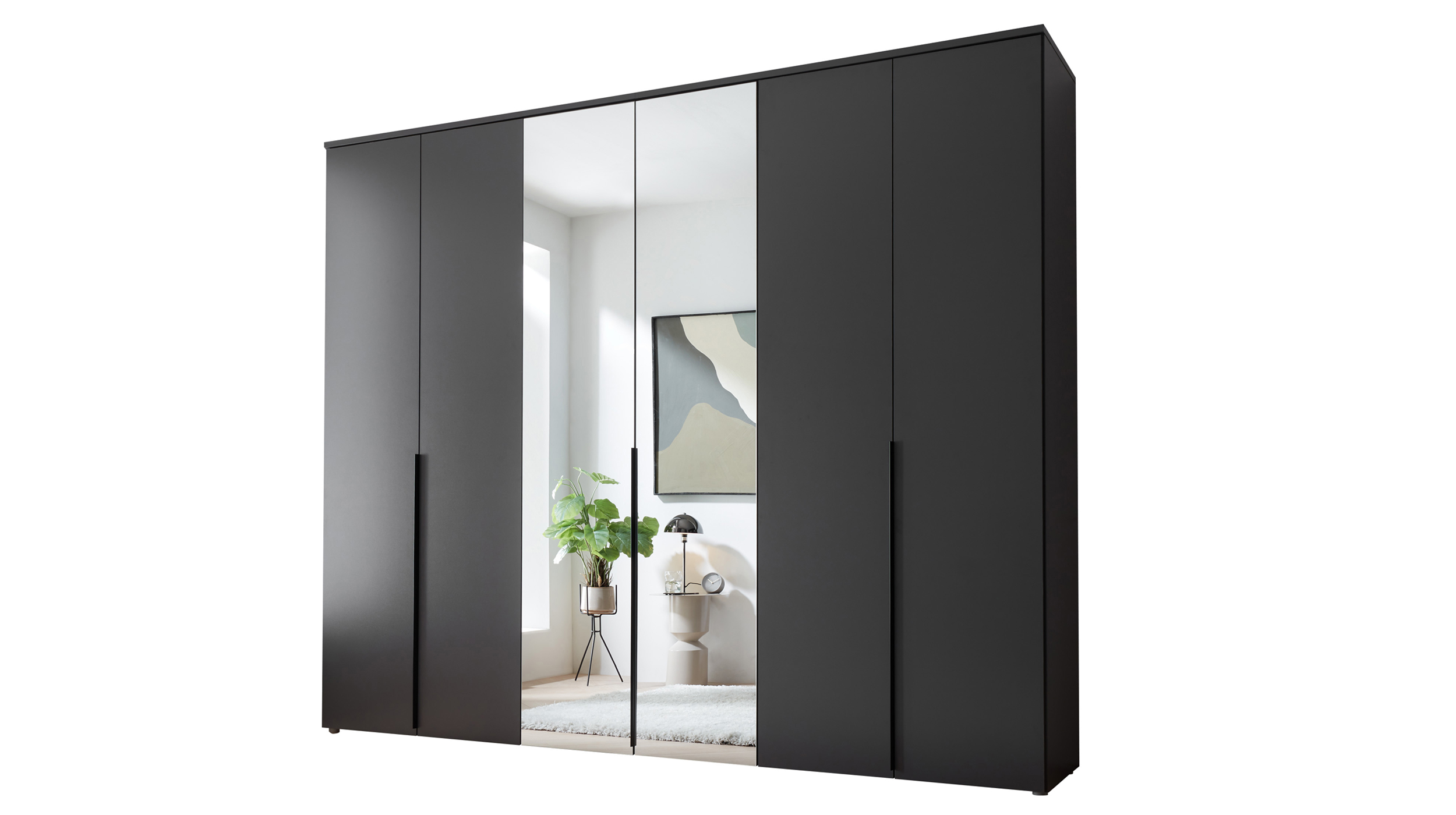 Kleiderschrank mit Spiegel 270 cm graphit - 6-türig - KEVO Kleiderschrank mit Spiegel 270 cm graphit - 6-türig - KEVO