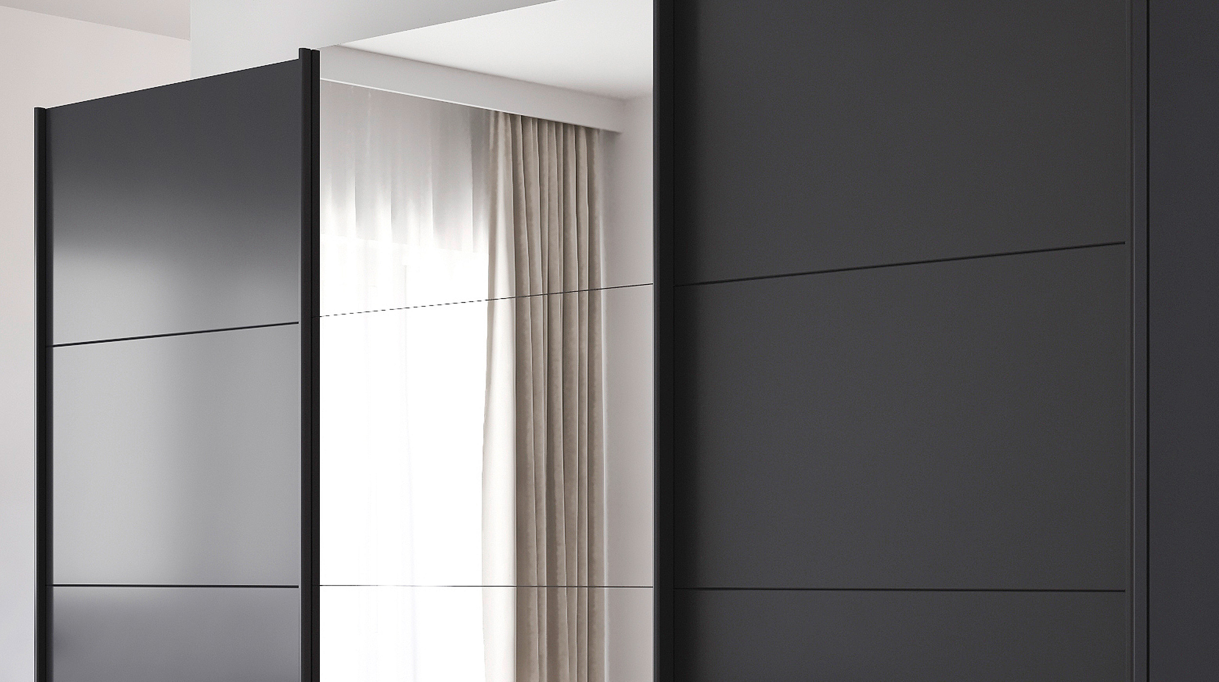 Schwebetürenschrank grau mit Spiegel 271 cm 3-türig - ELARA