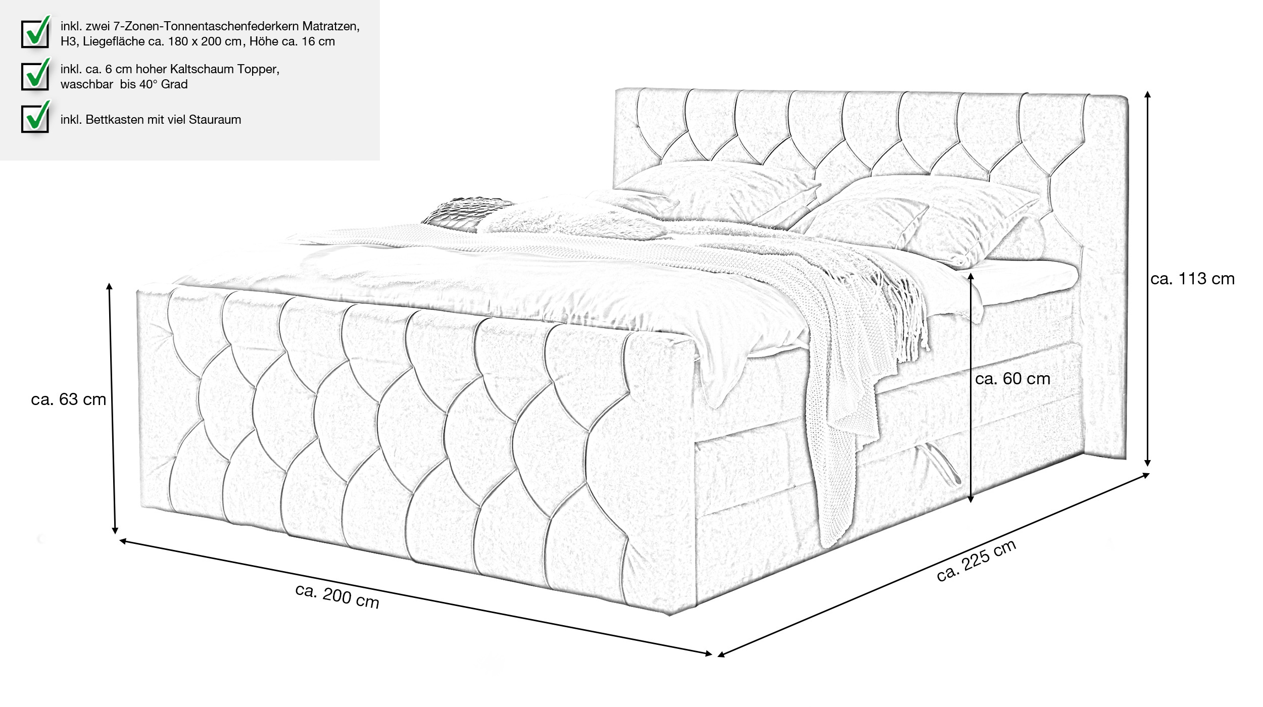 Boxspringbett 180 x 200 cm anthrazit Bettkasten - CASHFIELD