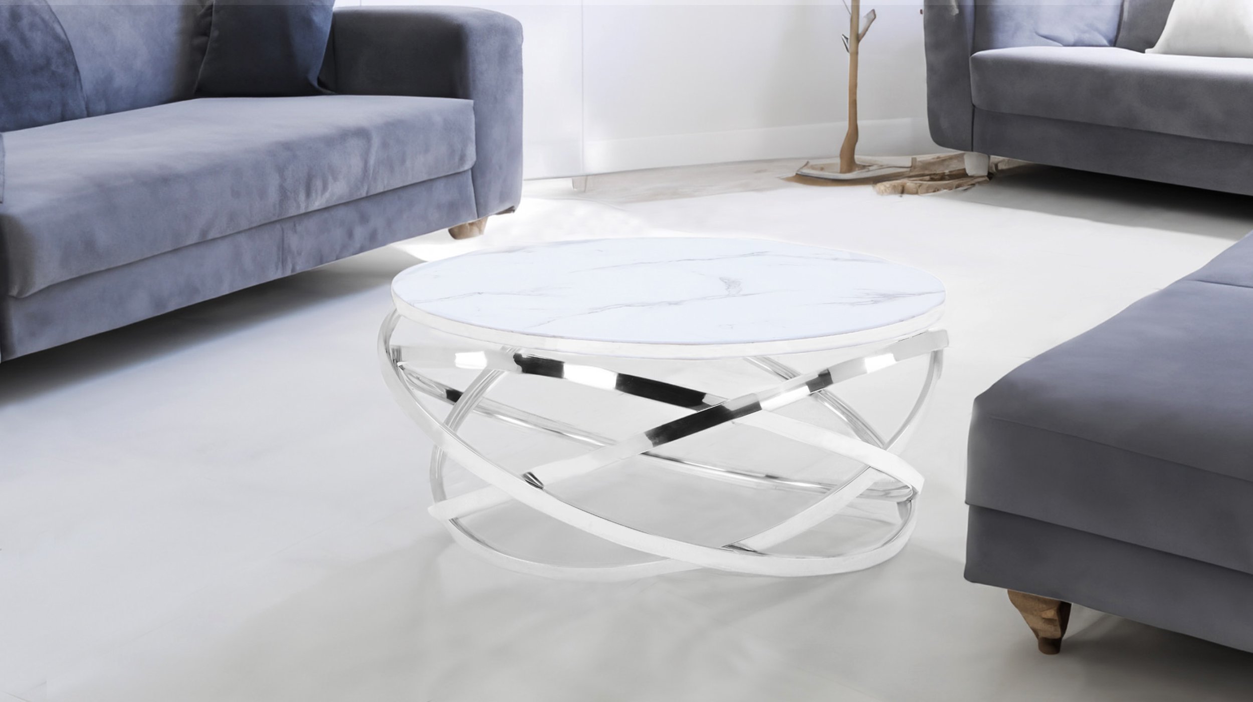 Couchtisch Glas Marmor-Optik weiß 90 x 43 cm - GALINA