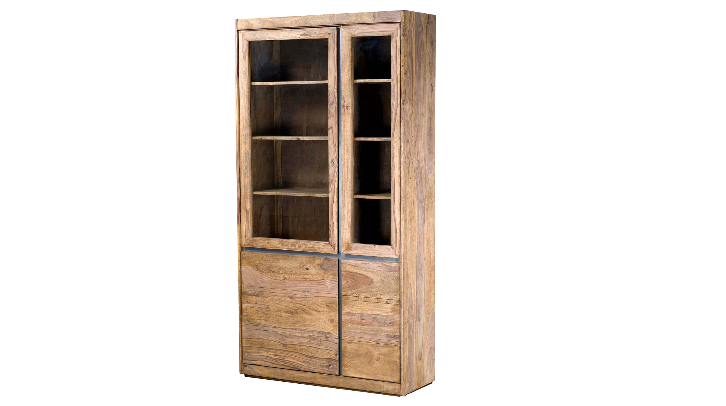 Vitrine mit 2 Glastüren Sheesham massiv gebeizt B 102 cm - SENSO Vitrine mit 2 Glastüren Sheesham massiv gebeizt 205 cm - SENSO