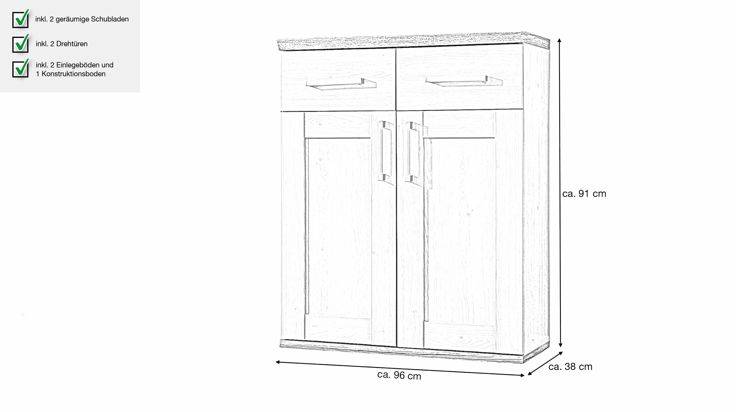 Schuhschrank Sibiu Lärche 96 x 91 cm 2-türig - ROMANCE