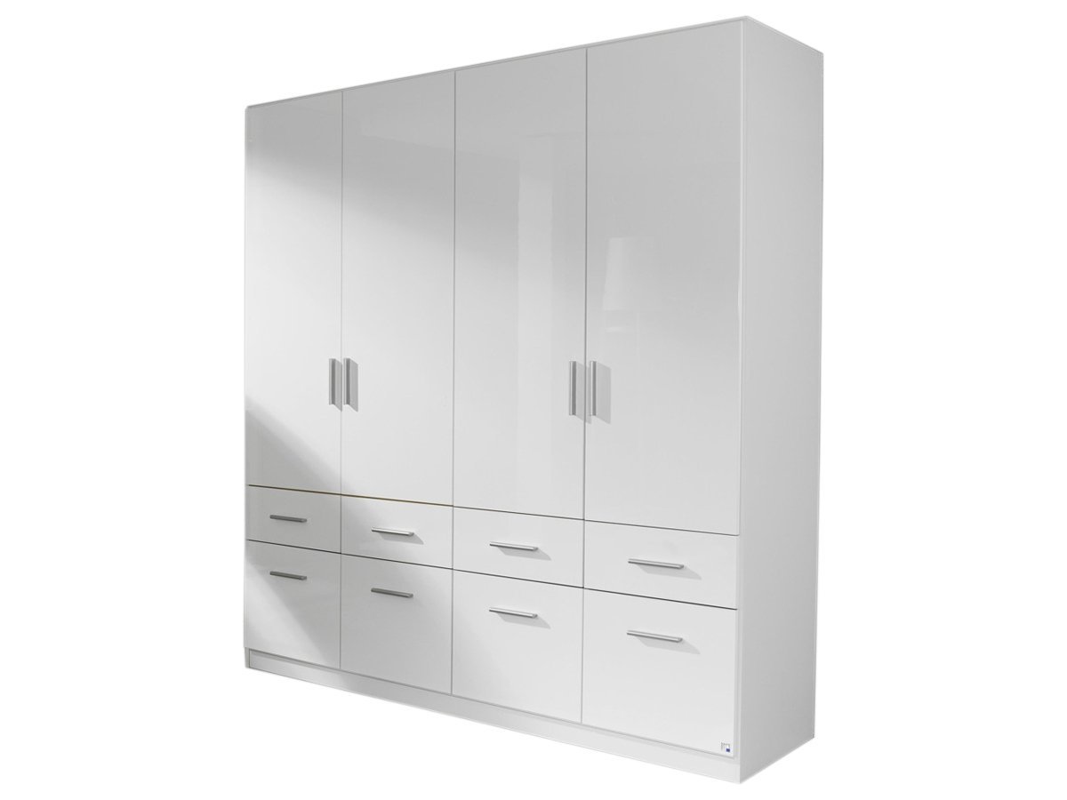 Kleiderschrank weiß hochglanz - rauch - 181 cm - CELLE Kleiderschrank weiß hochglanz 181 cm 4-türig - CELLE