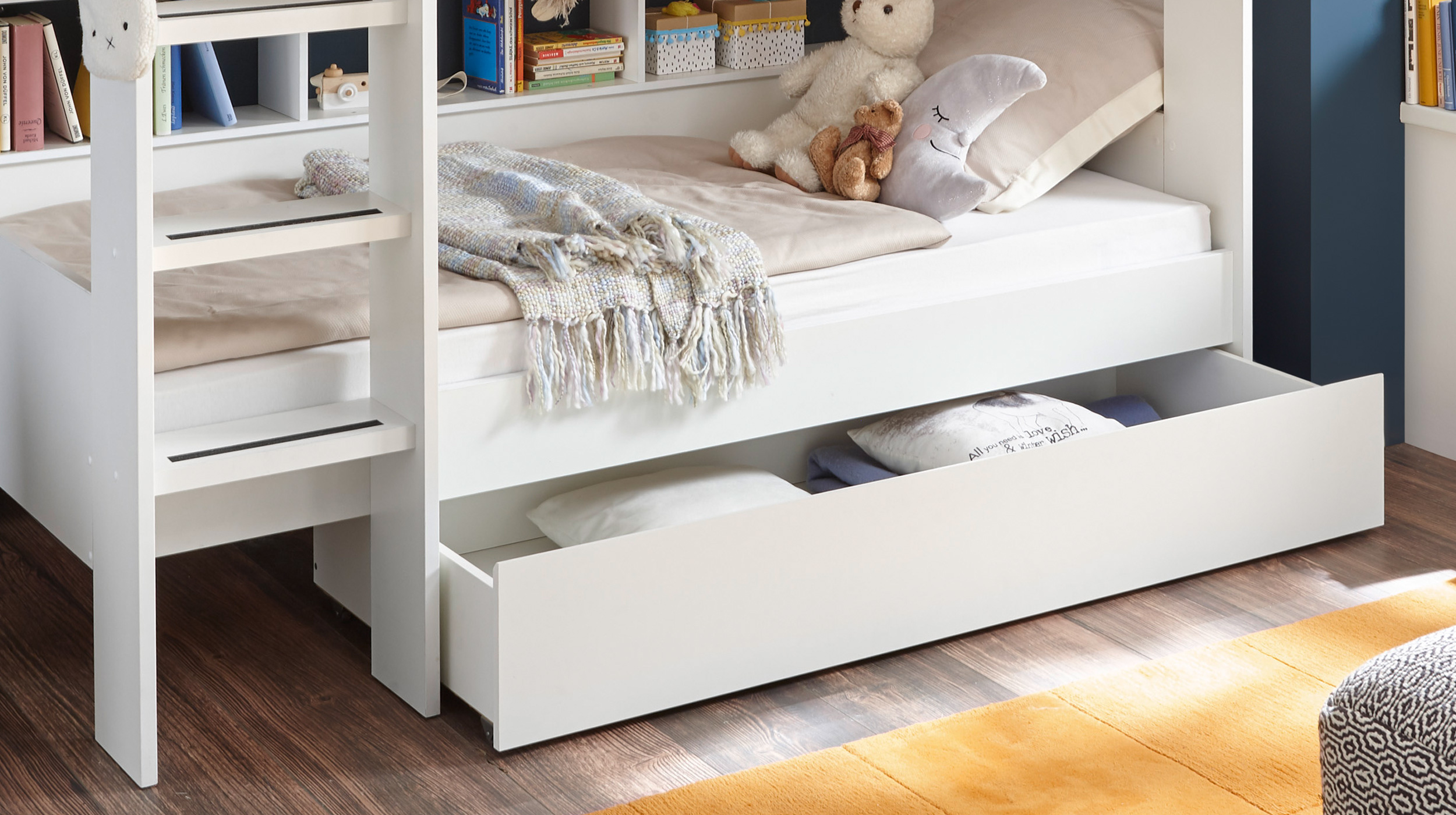 Etagenbett mit Bettkasten 90 x 200 cm weiß - Kinderbett - JUSA