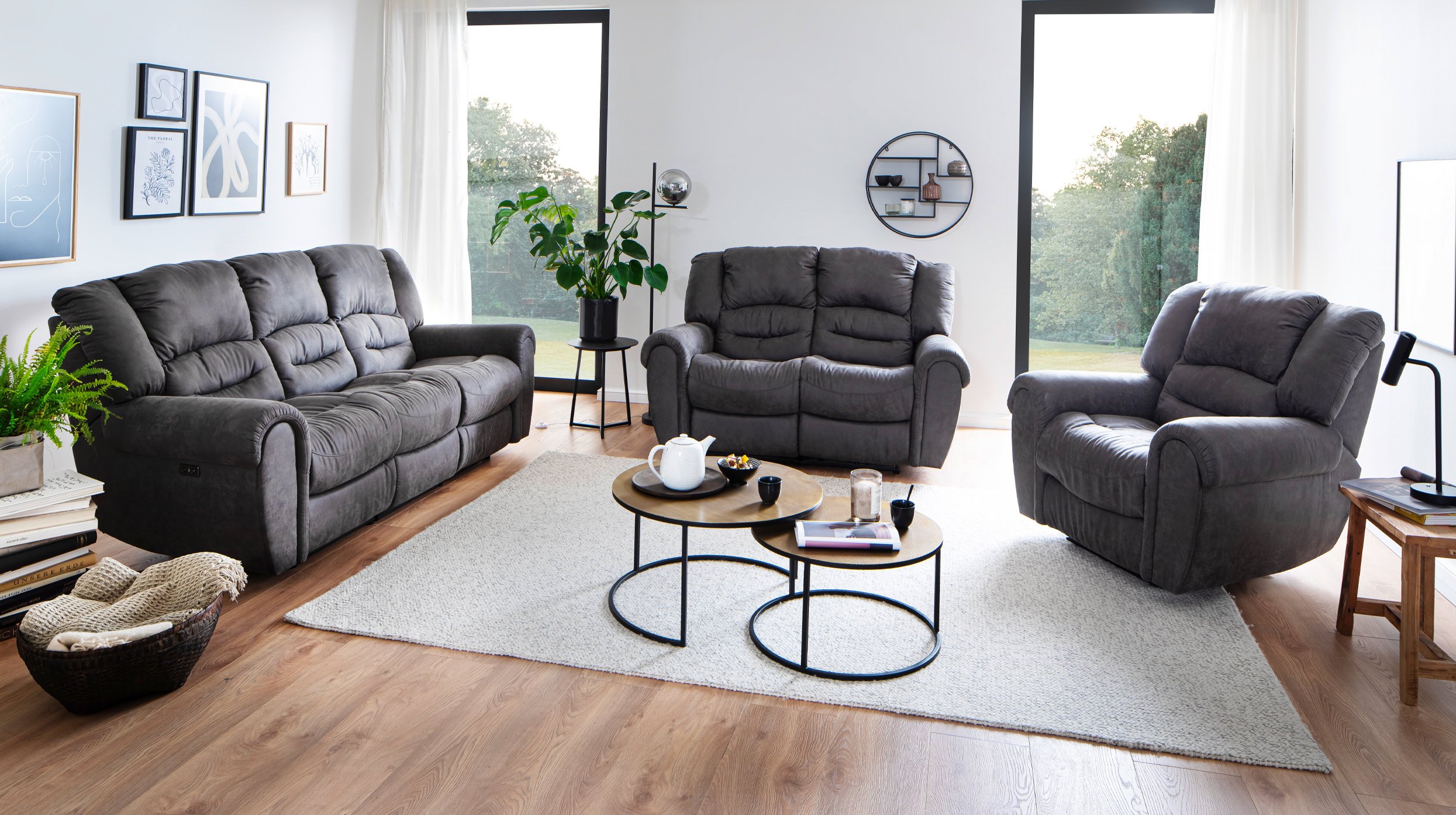 Einzelsofa 3-Sitzer grau 203 cm - Relaxfunktion - PABLO