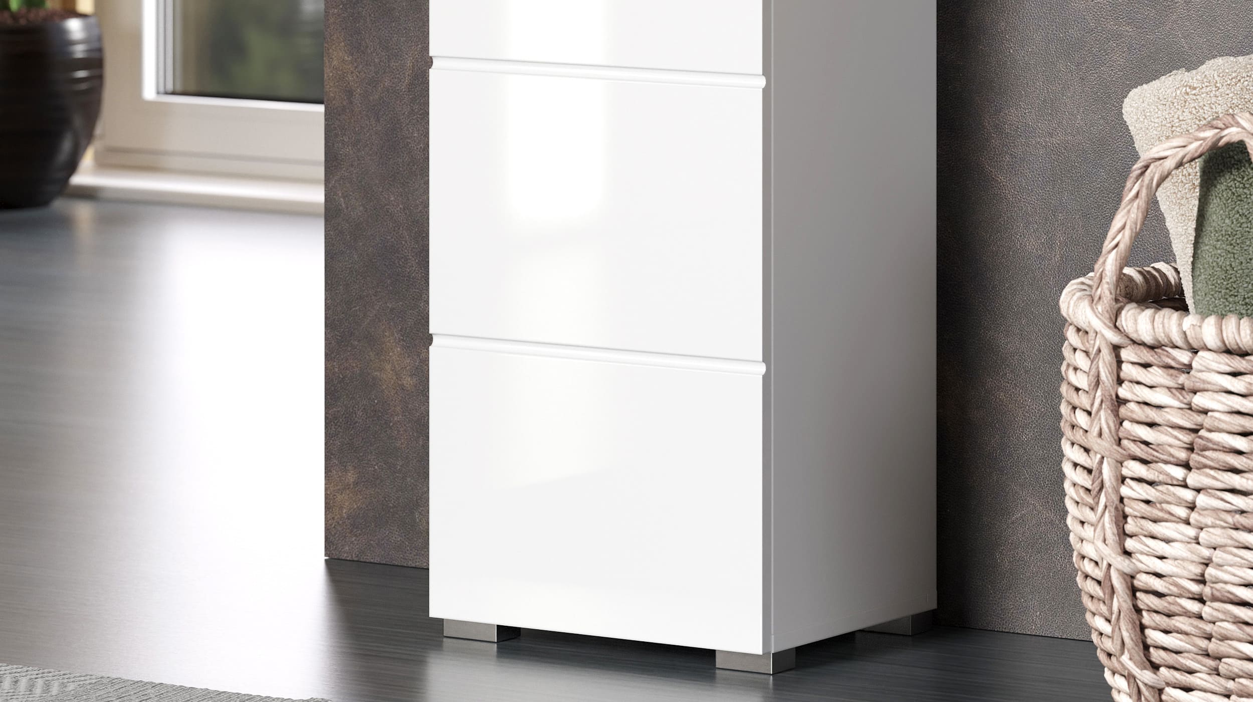 Bad Hochschrank weiß hochglanz 2 Türen Breite 37 cm - AMANDA