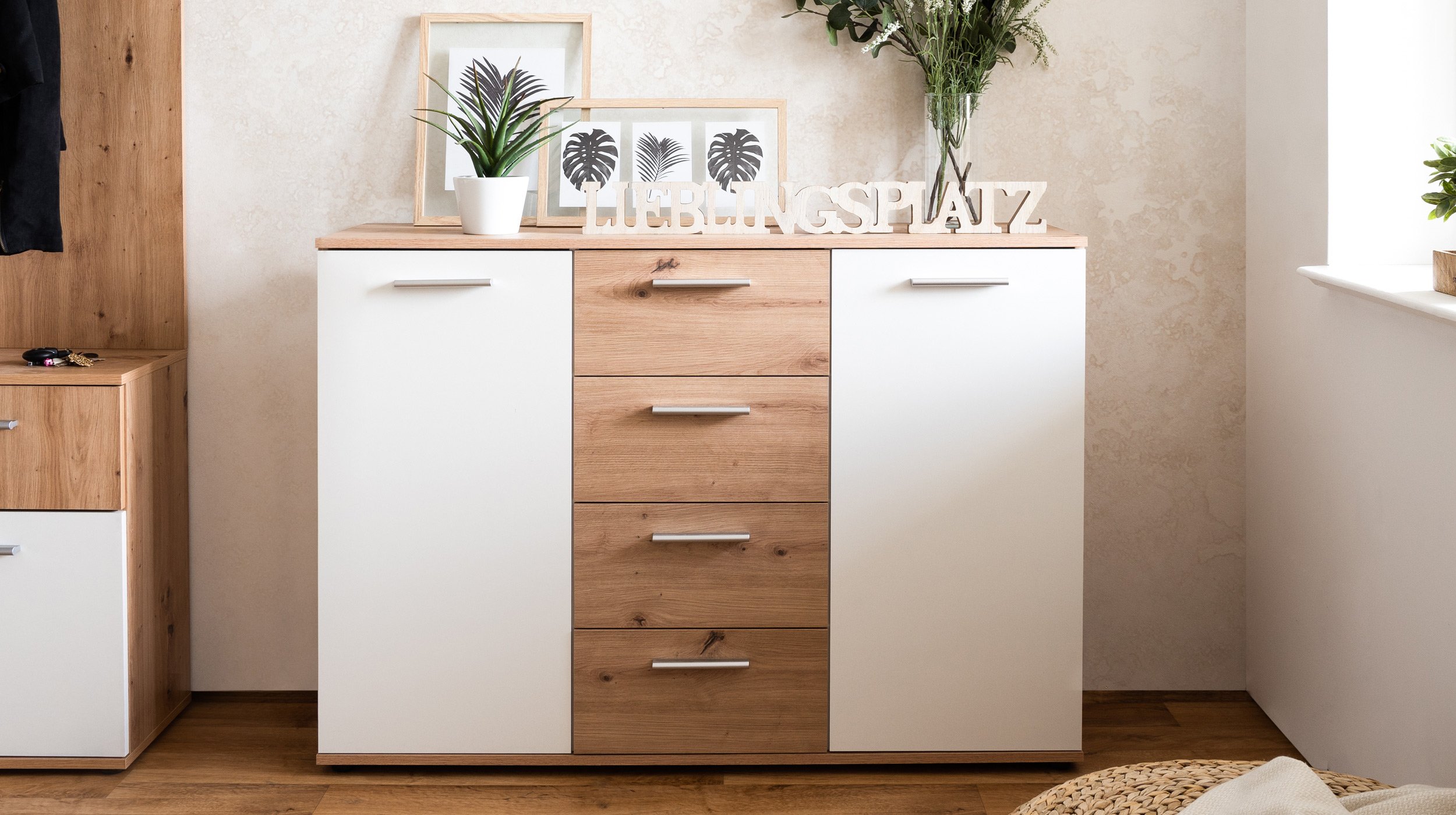 Kommode Artisan Eiche - weiß 120 cm 2 Türen - JACKY