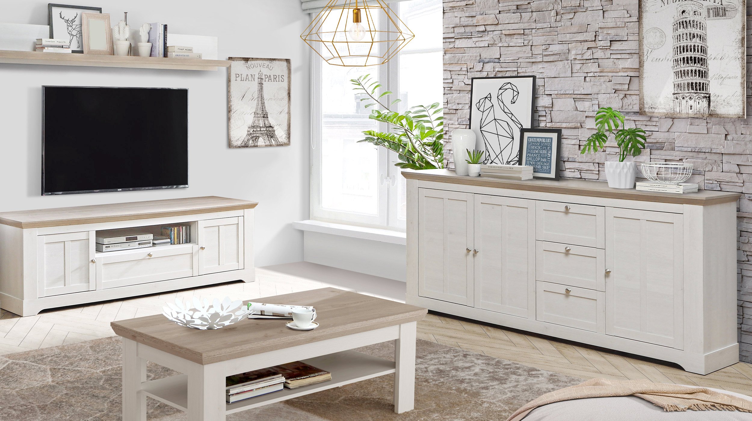 Sideboard Schneeeiche 205 cm 3-türig - ILOPPA