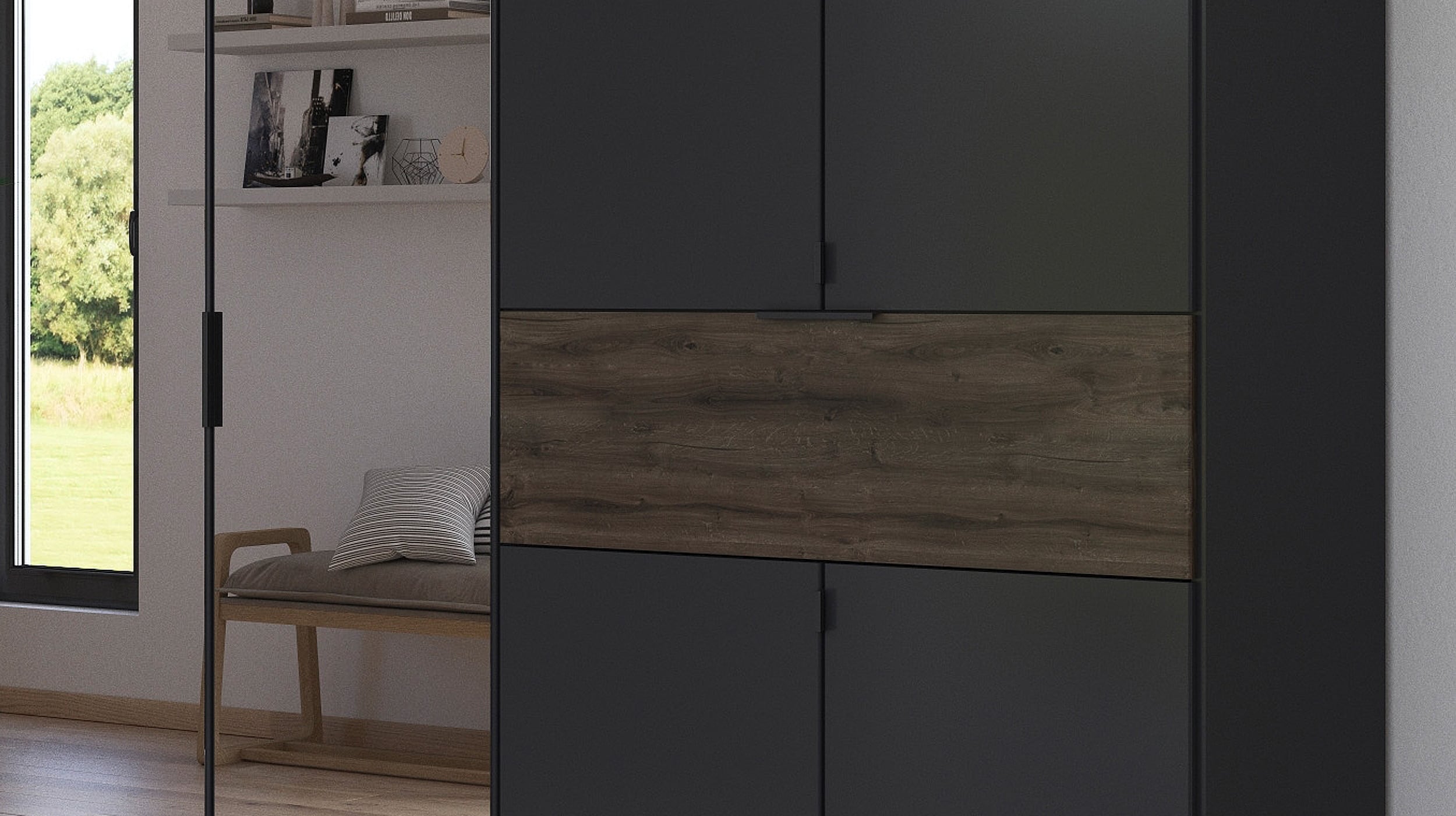 Kleiderschrank Spiegel 271 cm grau-metallic - Eiche - TICAO