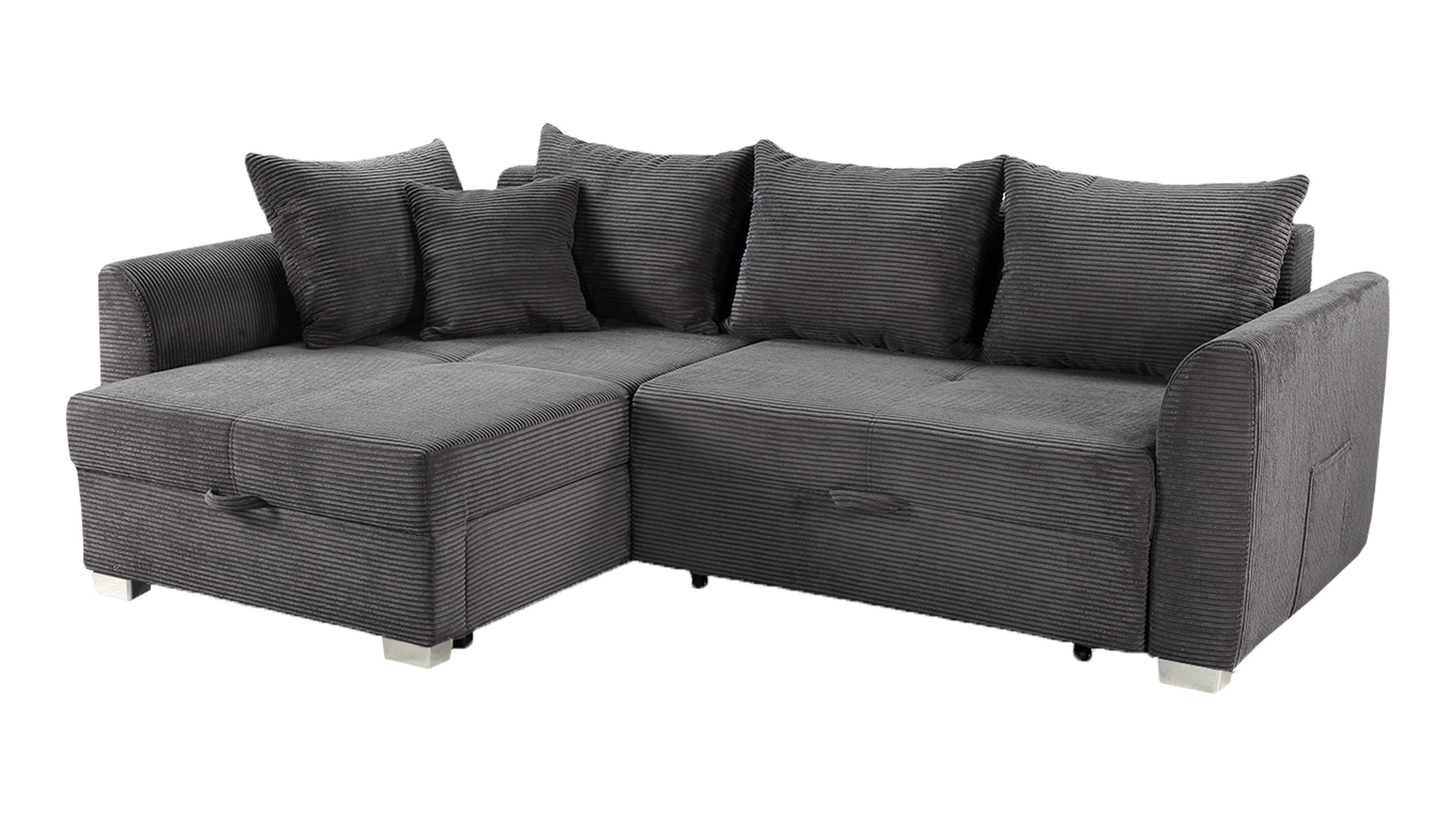 Ecksofa Cord grau Schlaffunktion Bettkasten 236 cm- BOOMER Ecksofa Cord grau Schlaffunktion Bettkasten 236 cm- BOOMER