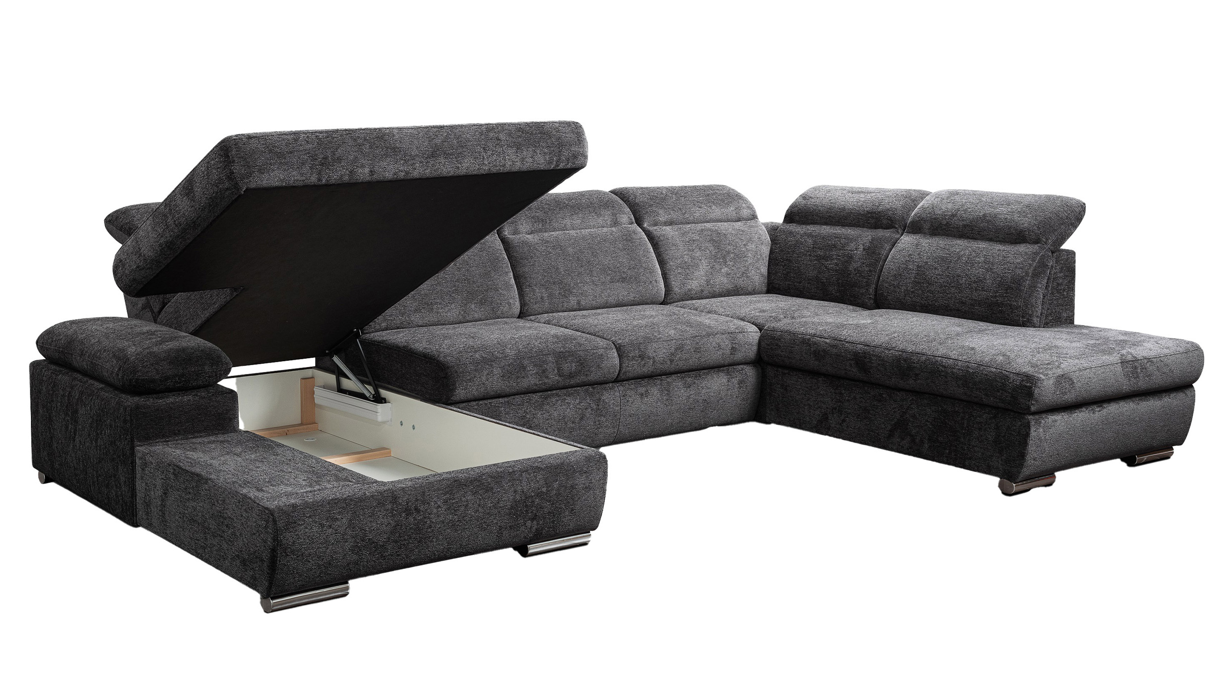 Wohnlandschaft Schlaffunktion anthrazit Bettkasten 359 cm - CORDOBA