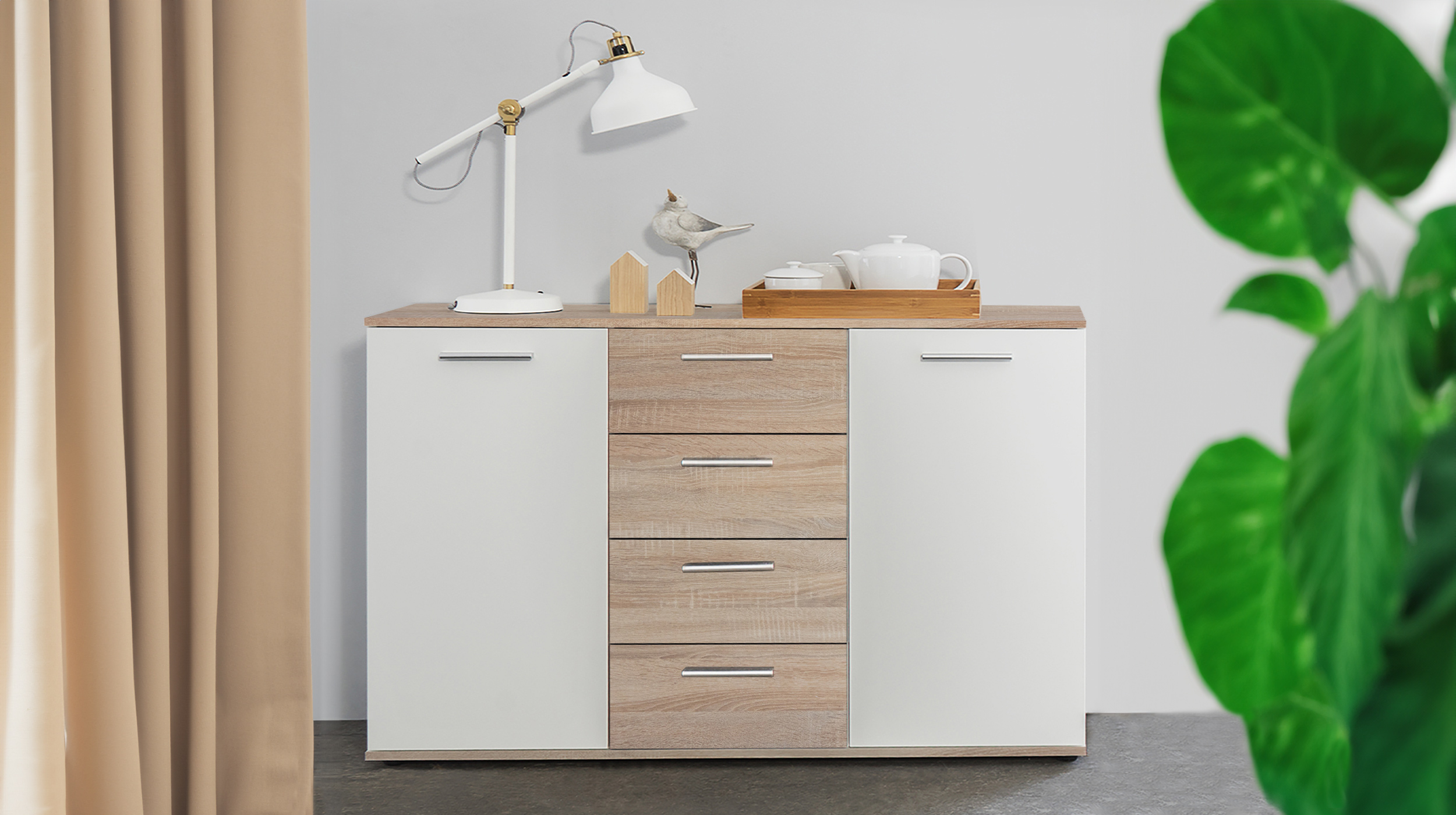 Kommode Sonoma Eiche - weiß 120 x 85 cm 2-türig - JACKY