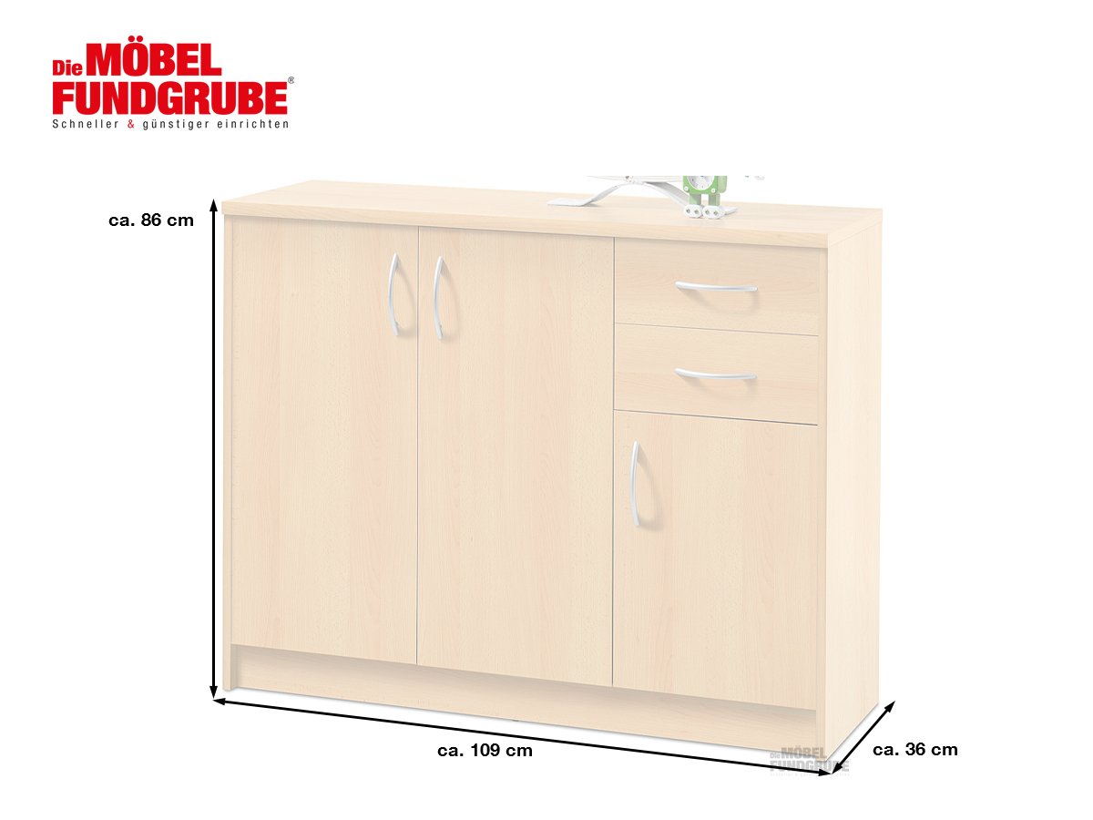 Kommode mit 2 Schubladen Buche 109 cm - OPTIMUS