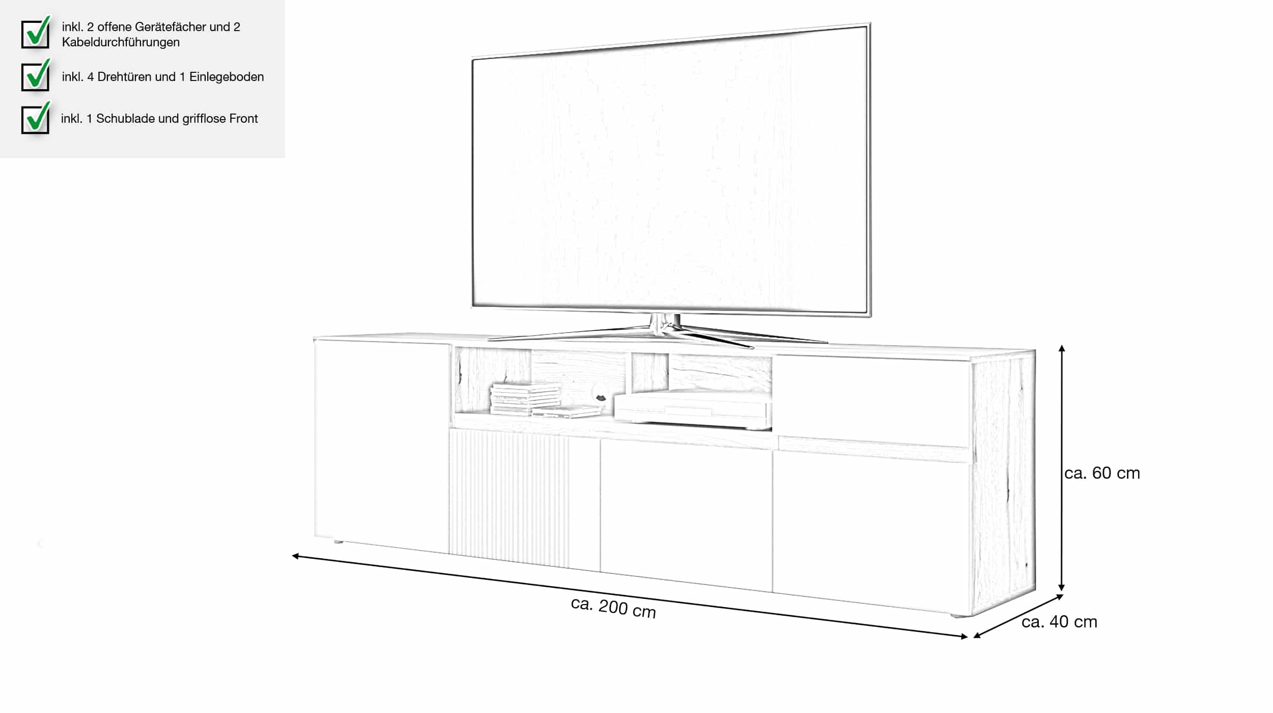 TV-Lowboard Coast Evoke Eiche - grau 200 cm - MANILLA
