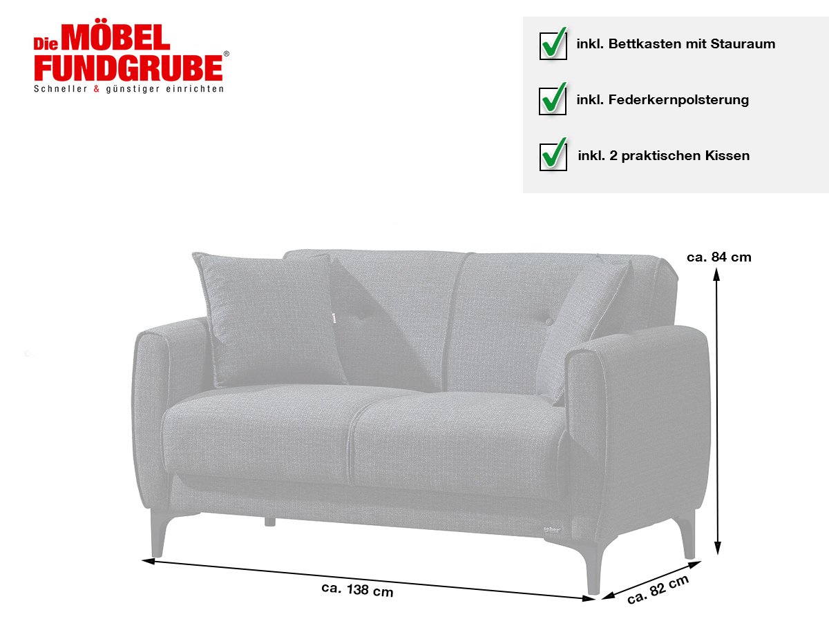 Einzelsofa 2-Sitzer anthrazit 138 cm Schlaffunktion - SAHIN
