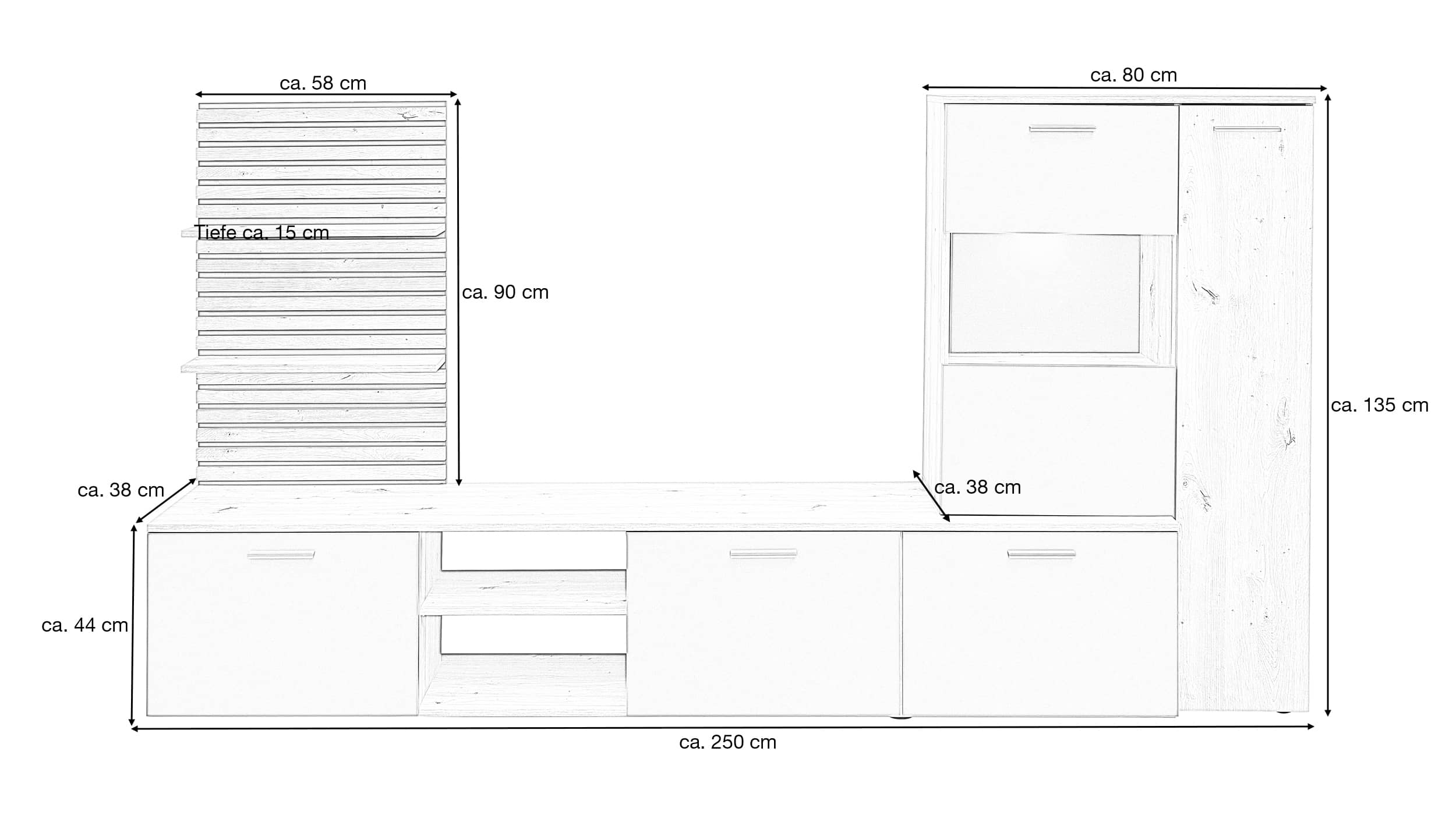 Wohnwand anthrazit 250 cm LED-Beleuchtung - HEATHROW